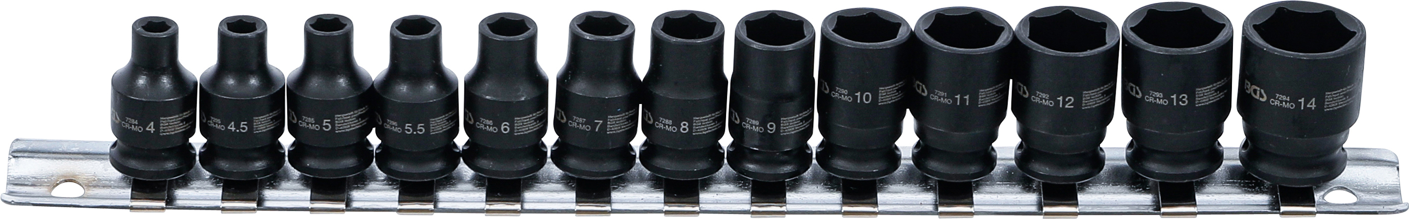 BGS Kraft-Steckschlüssel-Einsatz-Satz Sechskant | Antrieb Innenvierkant 6,3 mm (1/4") | SW 4 - 14 mm | 13-tlg.