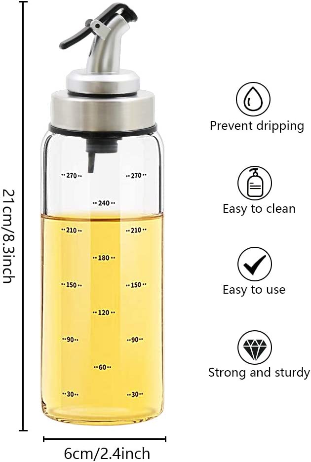 Olivenöl-Essigspender, 266 ml, Glasflaschen für Gewürze, Ausgießer, flüssiges Kochen mit auslaufsich