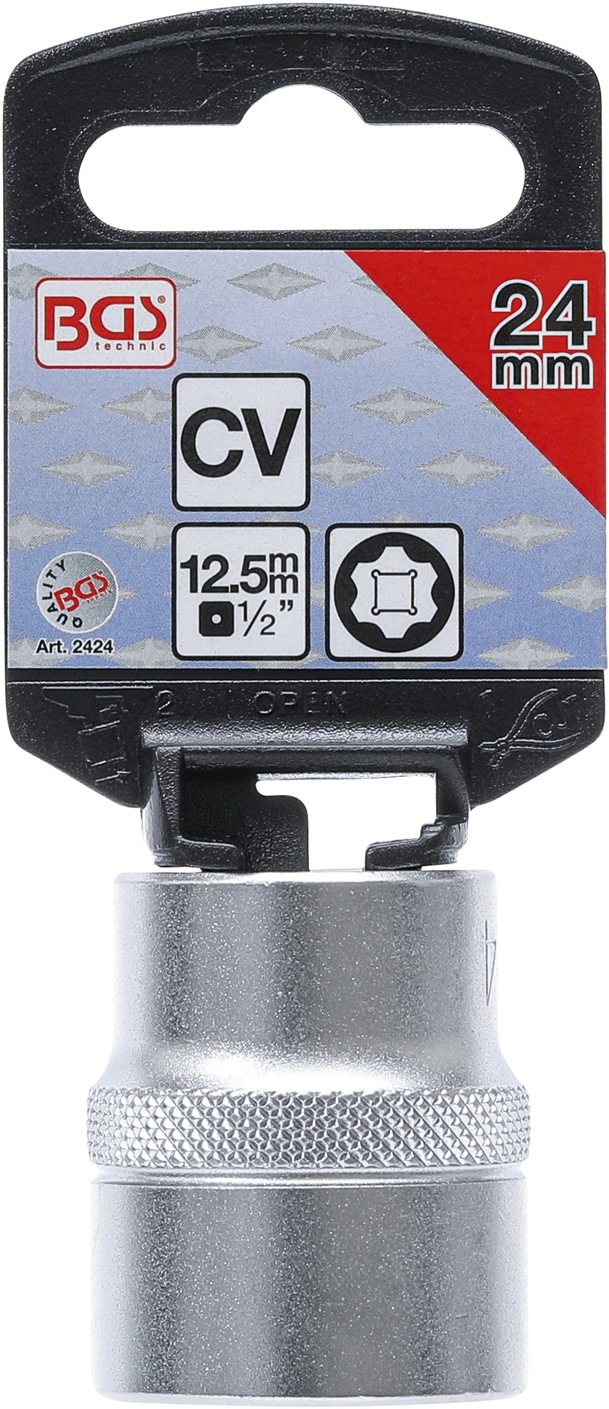 BGS Steckschlüssel-Einsatz Super Lock | Antrieb Innenvierkant 12,5 mm (1/2") | SW 24 mm