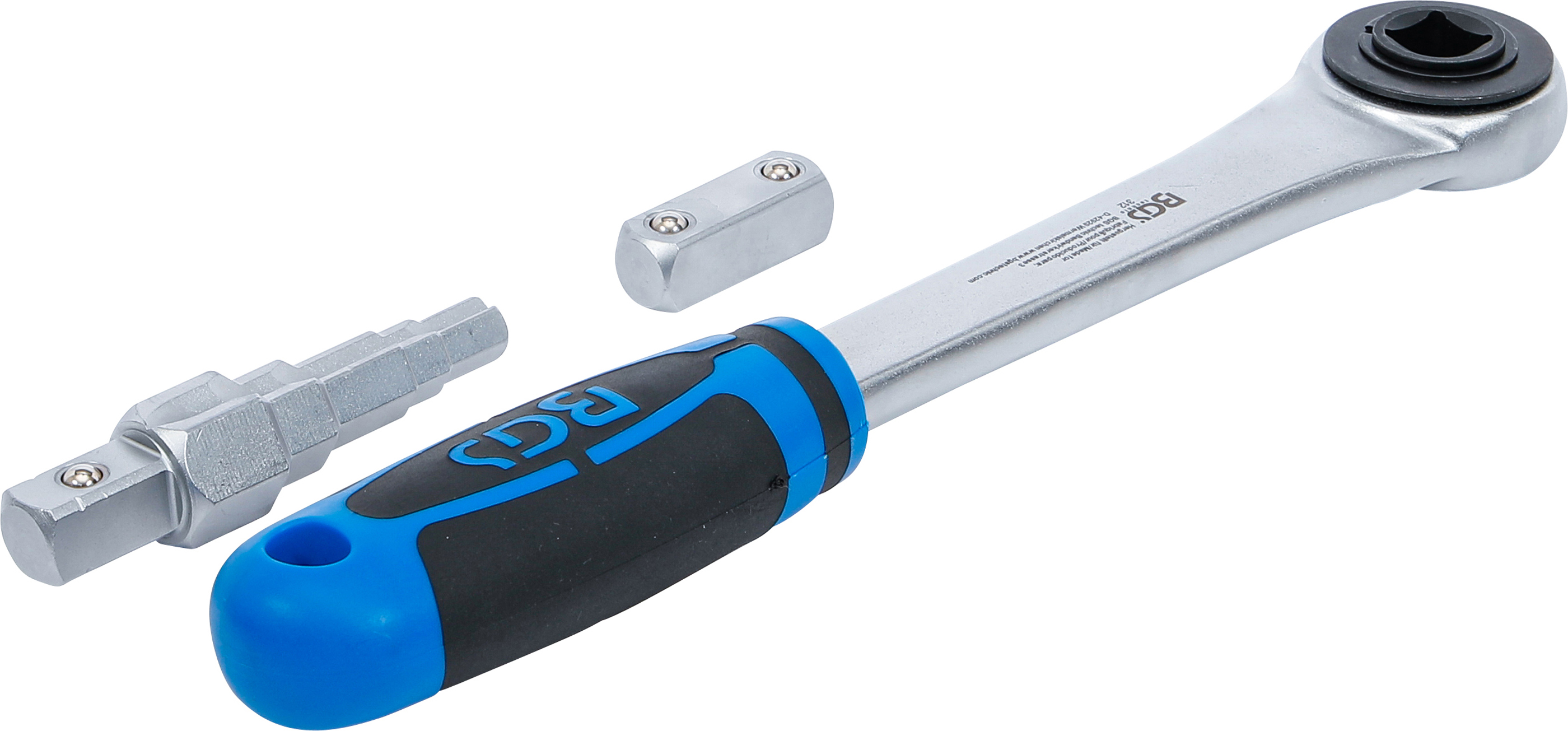 BGS Durchsteckknarre mit Adapter und Stufenschlüssel | Abtrieb Innenvierkant 12,5 mm (1/2")