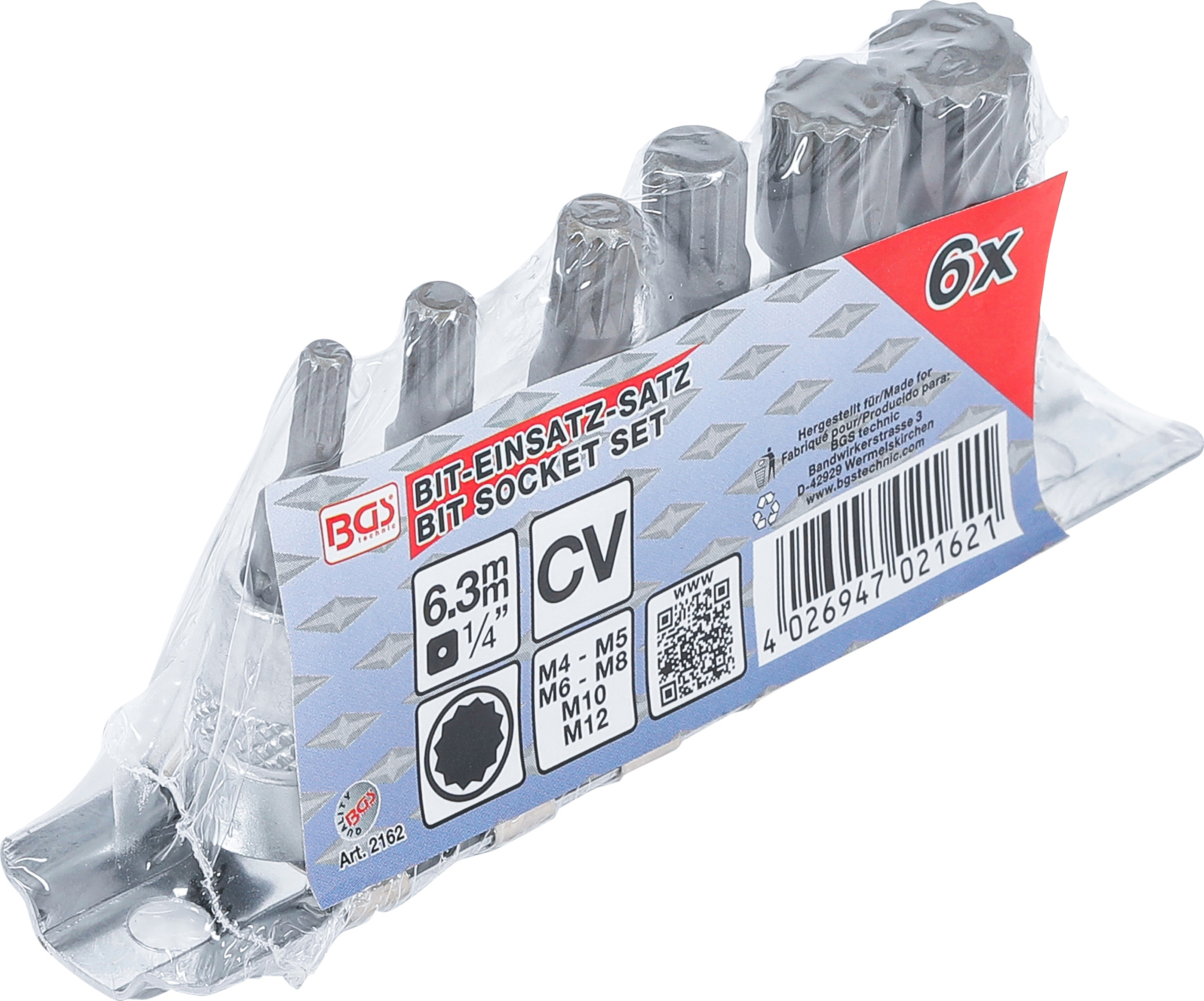 BGS Bit-Einsatz-Satz | Antrieb Innenvierkant 6,3 mm (1/4") | Innenvielzahn (für XZN) M4 - M12 | 6-tlg.