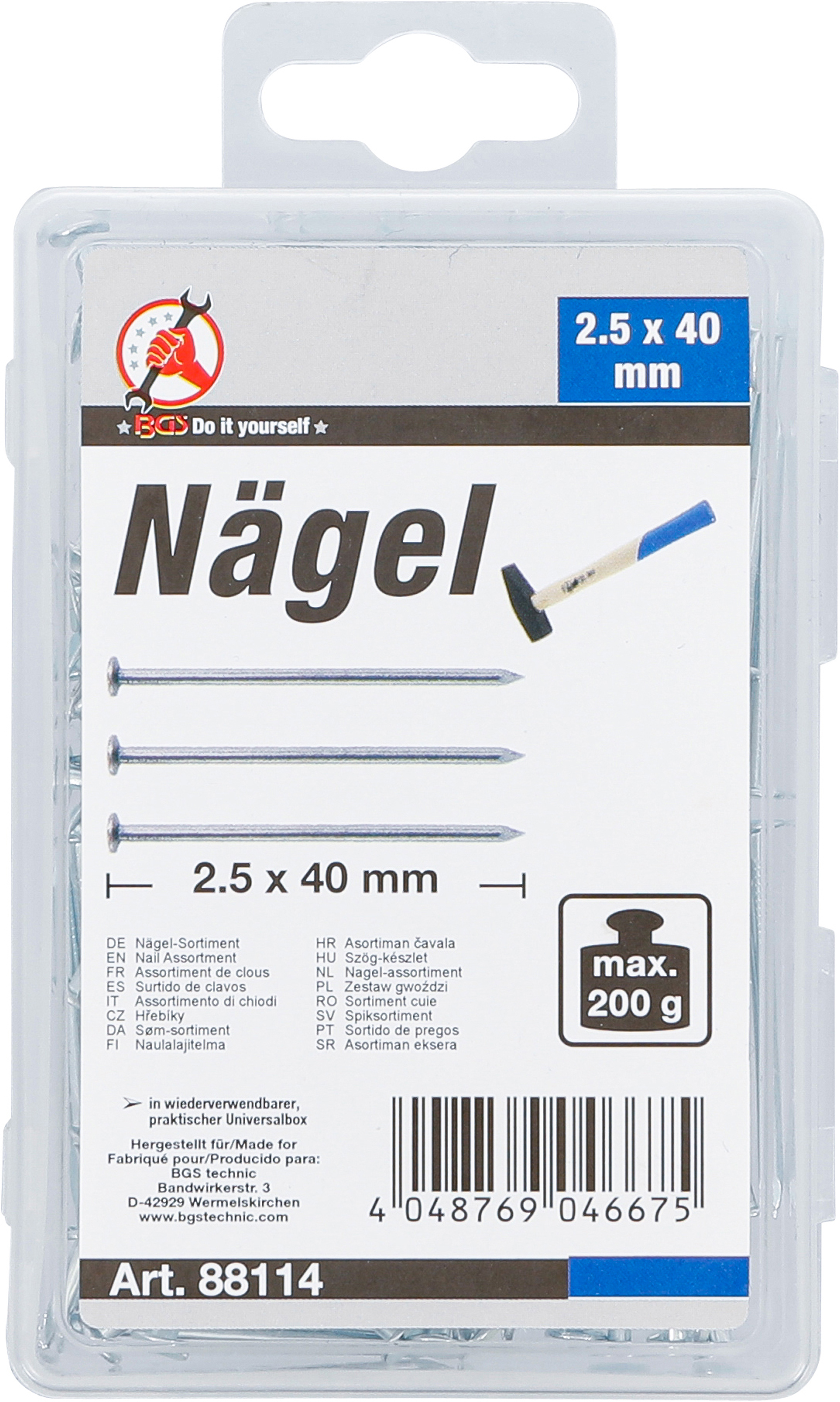 BGS Nägel-Sortiment | 200 g | 2,5 x 40 mm