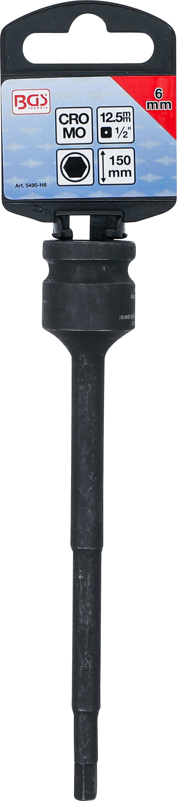 BGS Kraft-Bit-Einsatz | Länge 150 mm | Antrieb Innenvierkant 12,5 mm (1/2") | Innensechskant 6 mm