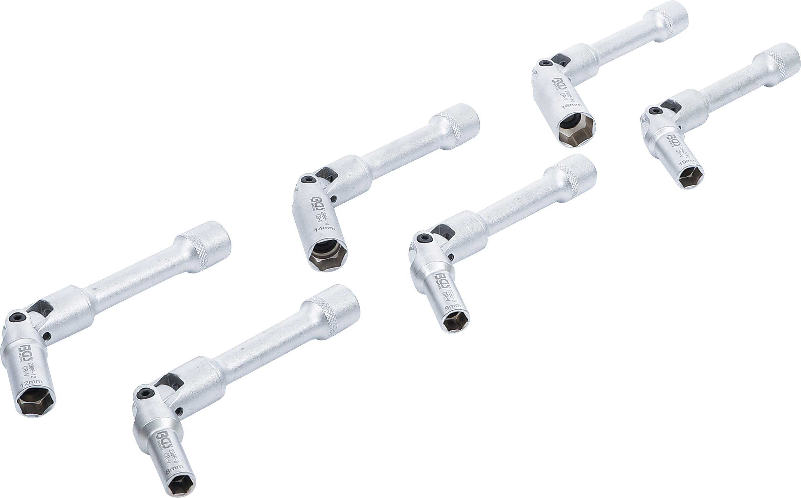 BGS Universal Glühkerzen-Gelenkschlüssel-Satz, Sechskant | Antrieb Innenvierkant 10 mm (3/8") | SW 8 - 16 mm | 6-tlg.
