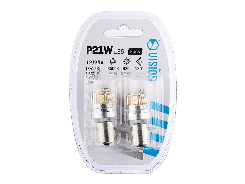 Vision LED Lampe 12V/24V P21W BA15S 15x2835 SMD Weiss Osram Chip Canbus