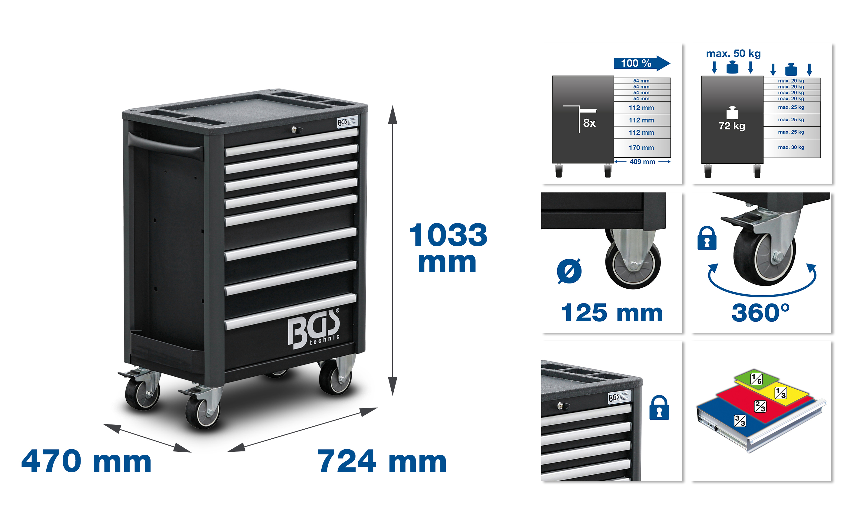 BGS Werkstattwagen | 8 Schubladen | leer