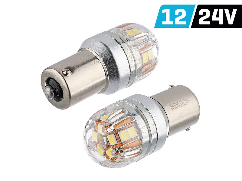 Vision LED Lampe 12V/24V P21W BA15S 15x2835 SMD Weiss Osram Chip Canbus