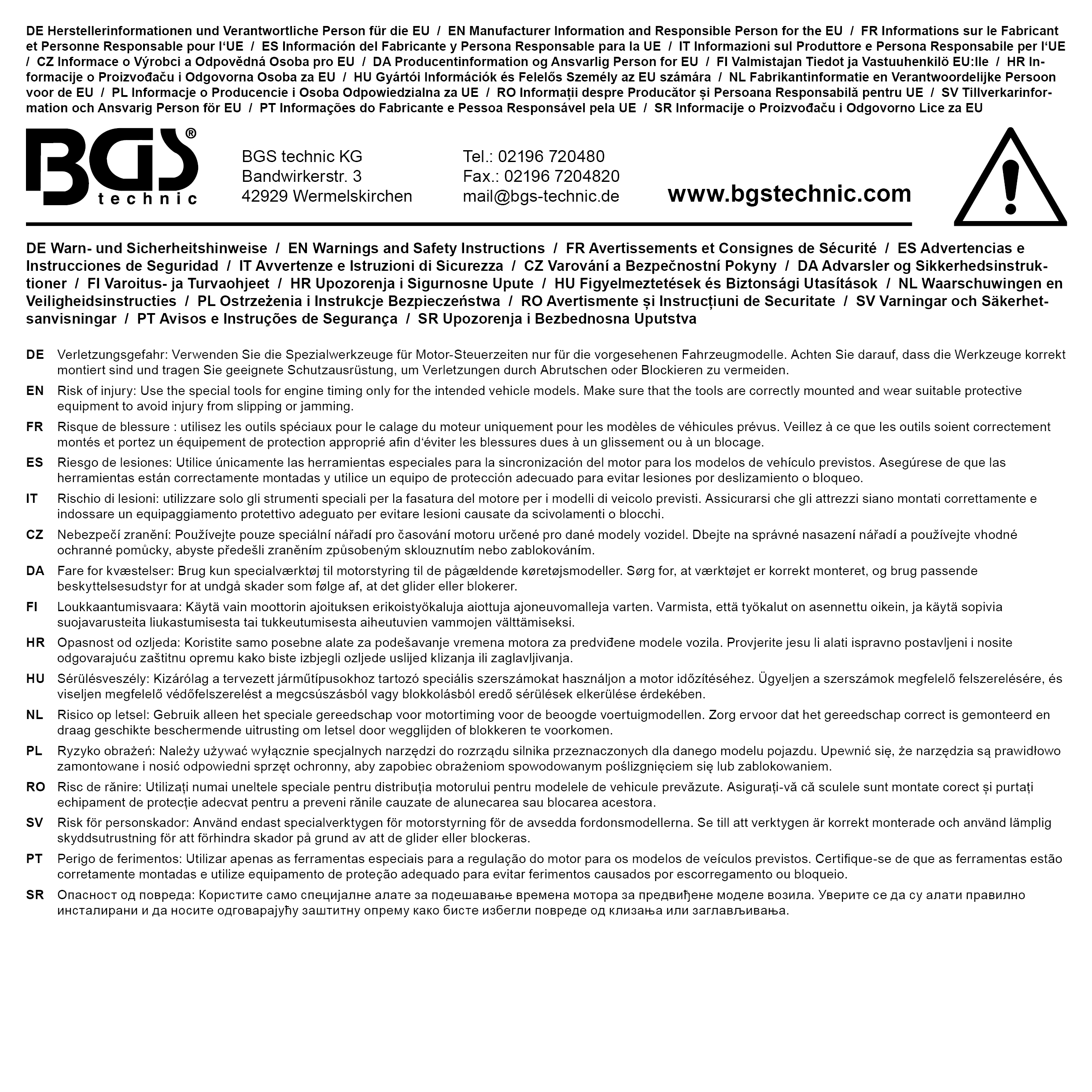 BGS Werkstattwageneinlage 1/6: Nockenwellen-Arretierwerkzeug-Satz | für Alfa Romeo 2.0l 16V JTS