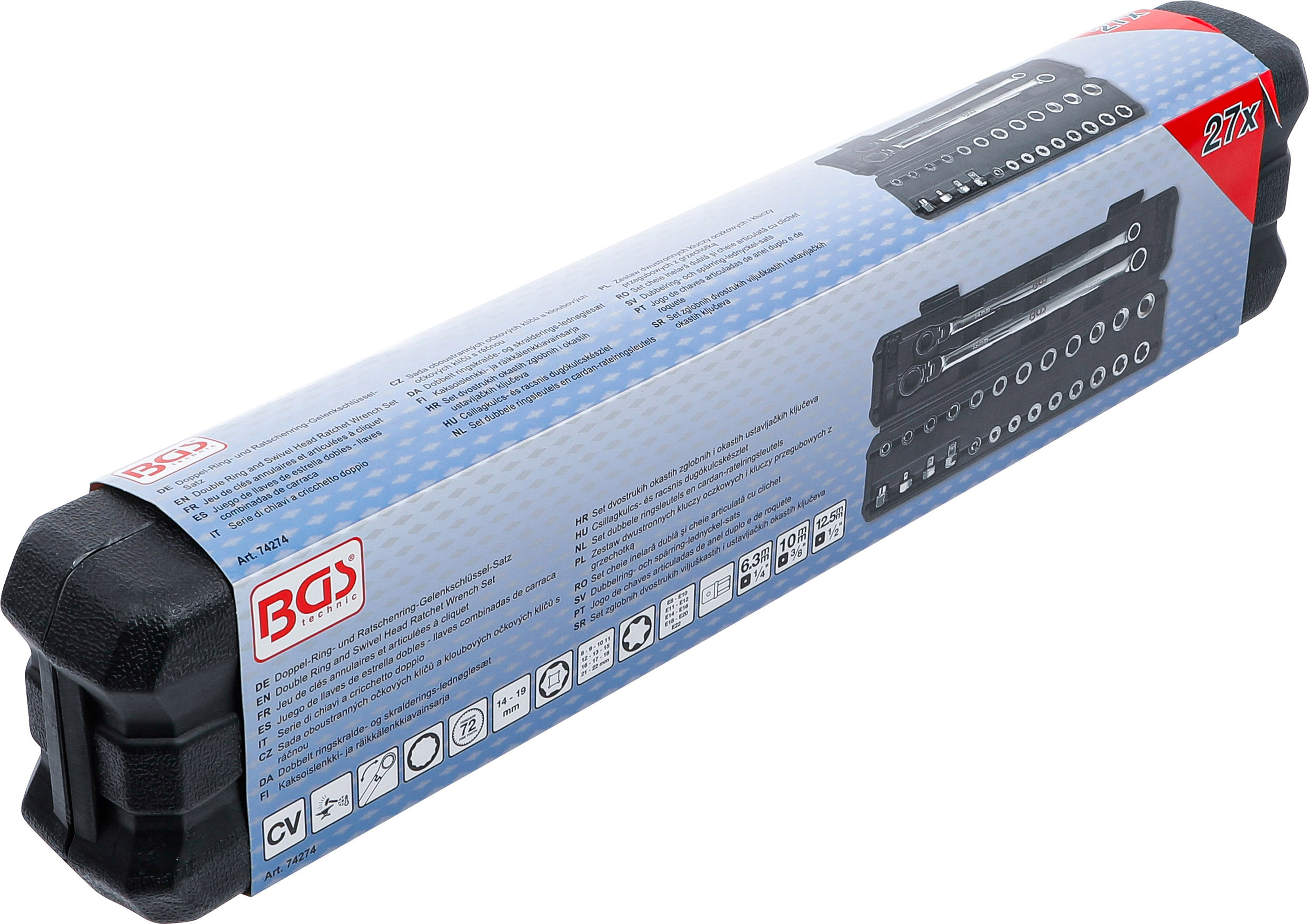 BGS Doppel-Ring- und Ratschenring-Gelenkschlüssel-Satz | extra lang | 27-tlg.