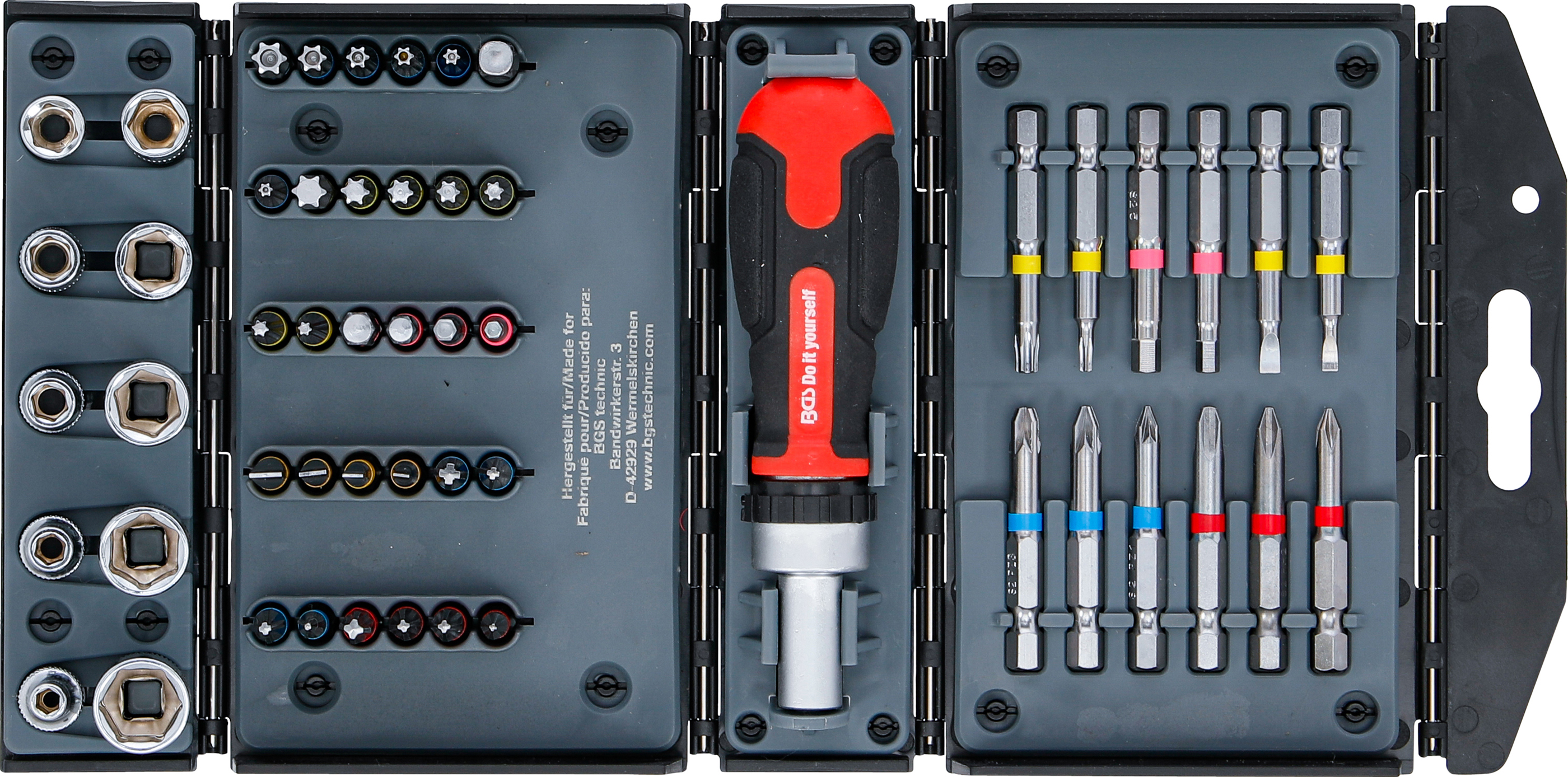 BGS Bit-/Steckschlüssel-Einsatz-Satz | mit Ratschen-Drehgriff für Bits, umschaltbar | 53-tlg.
