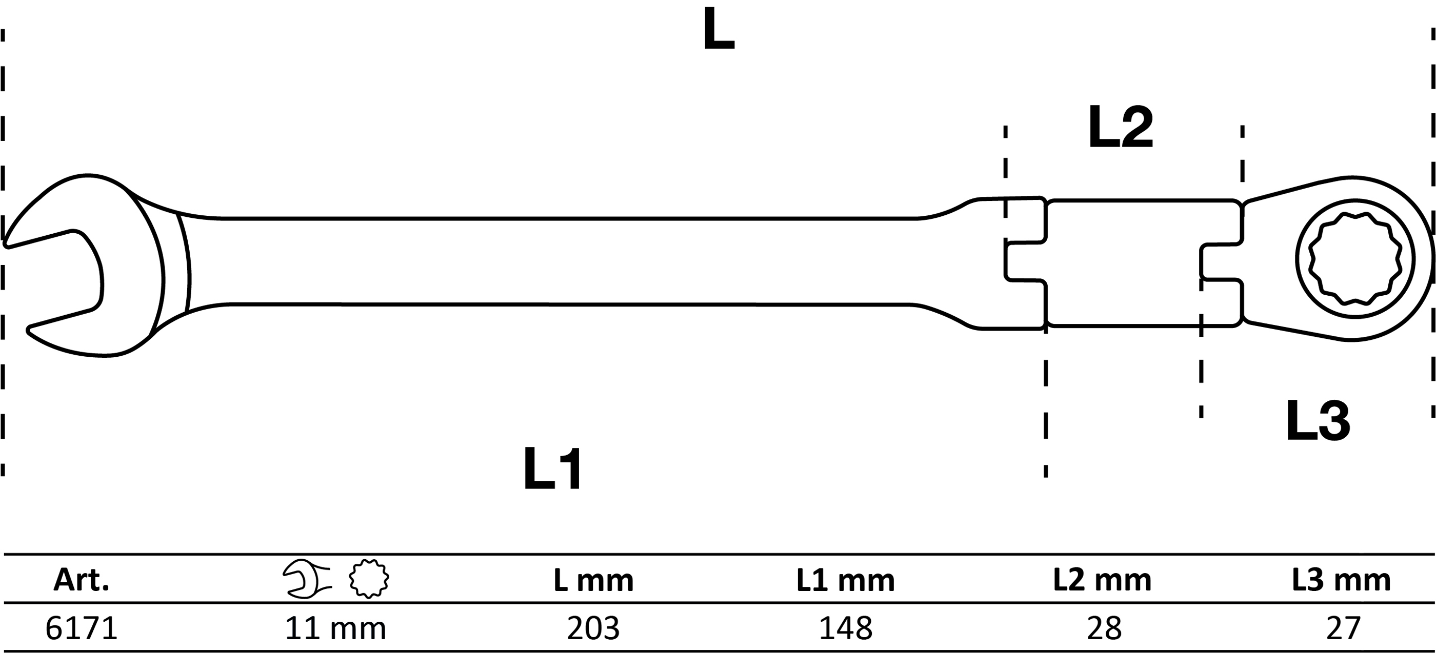 BGS Doppelgelenk-Ratschenring-Maulschlüssel | abwinkelbar | SW 11 mm