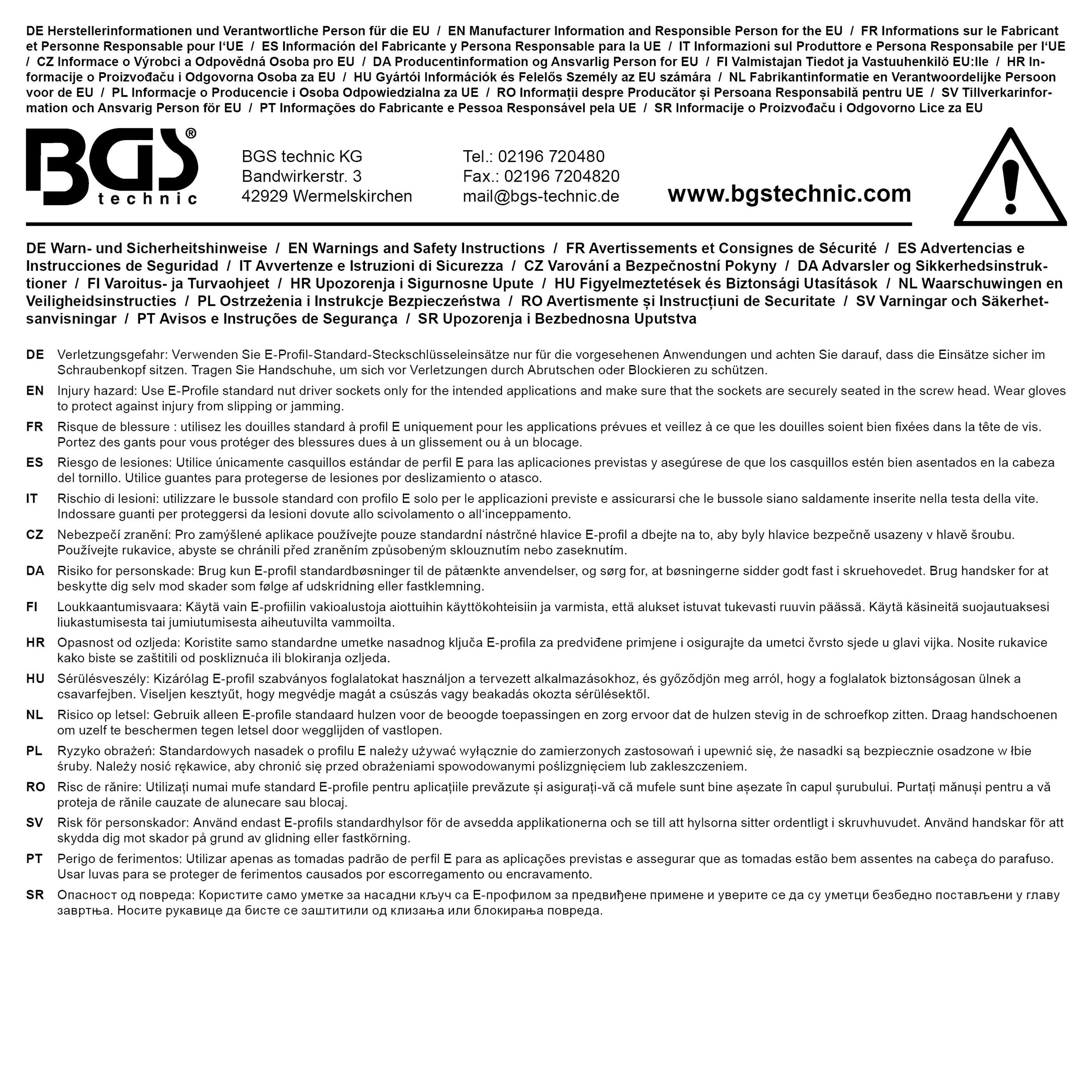 BGS Steckschlüssel-Einsatz E-Profil, tief | Antrieb Innenvierkant 12,5 mm (1/2") | SW E20