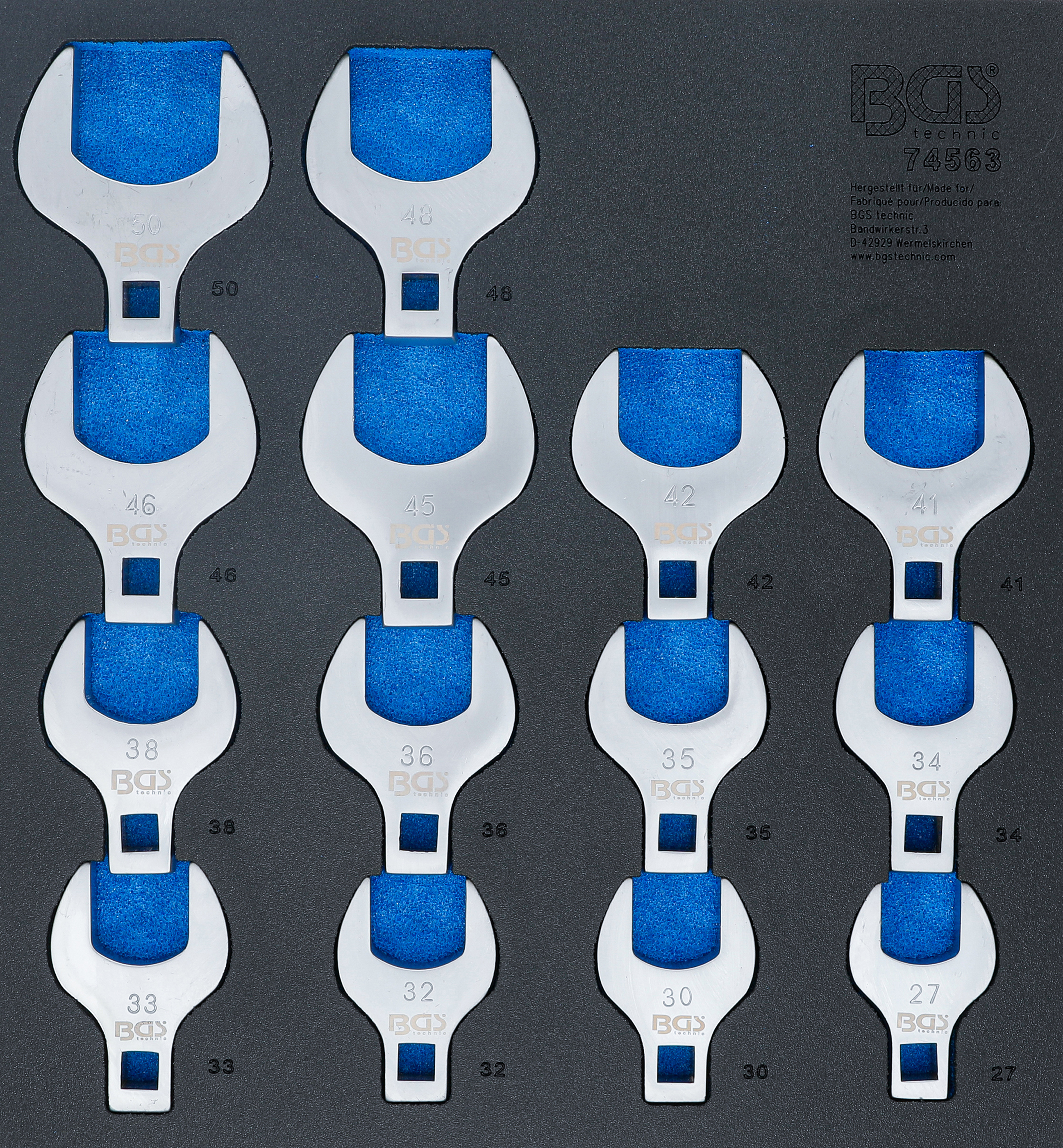 BGS Werkstattwageneinlage 2/3: Hahnenfußschlüssel-Satz | Antrieb Innenvierkant 12,5 mm (1/2") | 14-tlg.