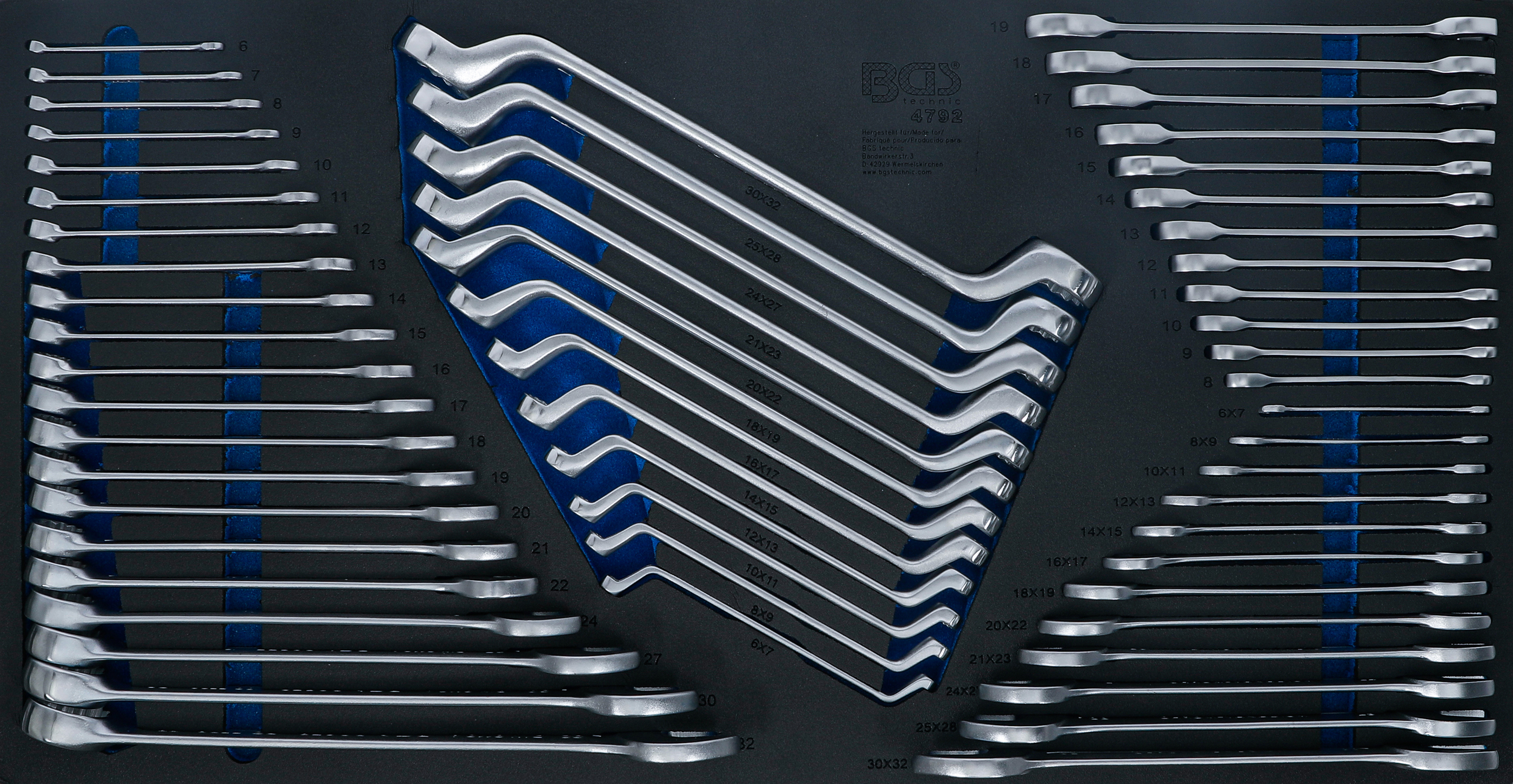 BGS Werkstattwageneinlage XL: Maul-Ringschlüssel / Doppel-Ringschlüssel / Doppel-Maul- und Ratschenring-Maulschlüssel-Satz | 57-tlg.