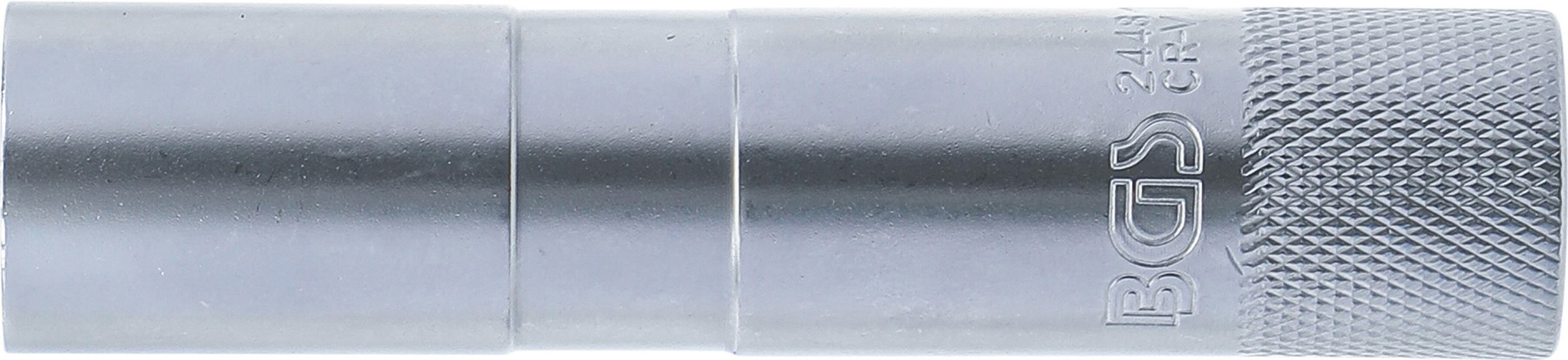 BGS Zündkerzen-Einsatz mit Haltegummi, Zwölfkant, lang | Antrieb Innenvierkant 10 mm (3/8") | SW 16 mm