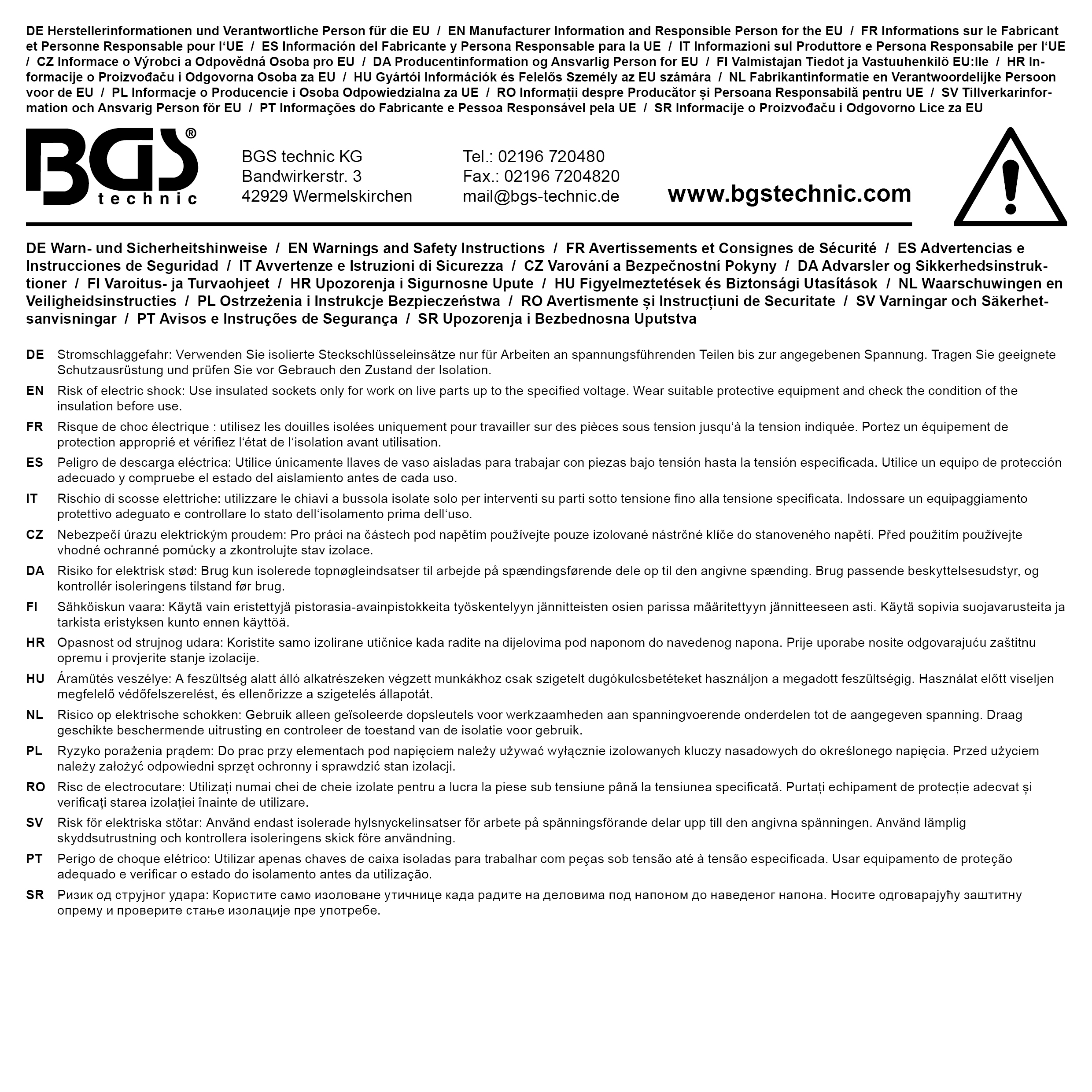 BGS VDE-Steckschlüssel-Einsatz Sechskant | Antrieb Innenvierkant 12,5 mm (1/2") | SW 17 mm