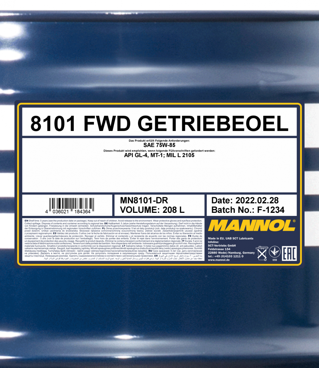 75W-85 Mannol 8101 FWD GL4 Getriebeöl 208 Liter