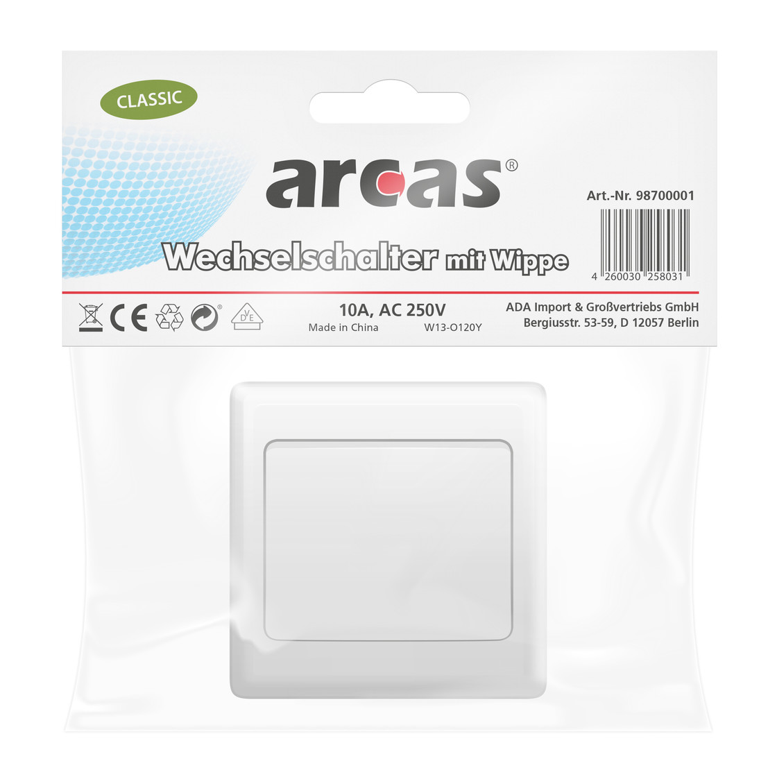 Arcas CLASSIC Wechselschalter mit Wippe Modell W13-O120Y