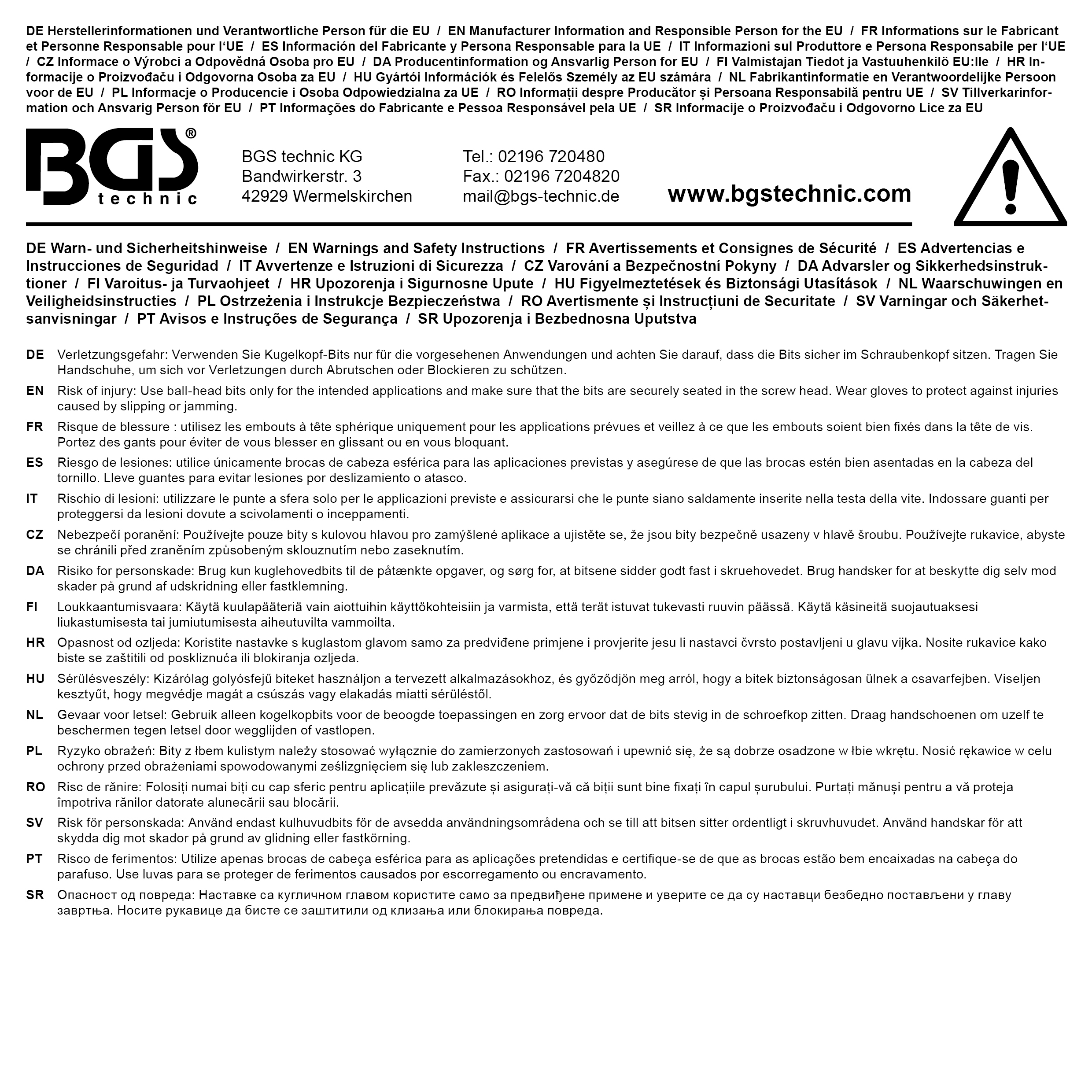 BGS Kraft-Bit-Einsatz | Länge 75 mm | Antrieb Innenvierkant 12,5 mm (1/2") | Innensechskant mit Kugelkopf 6 mm