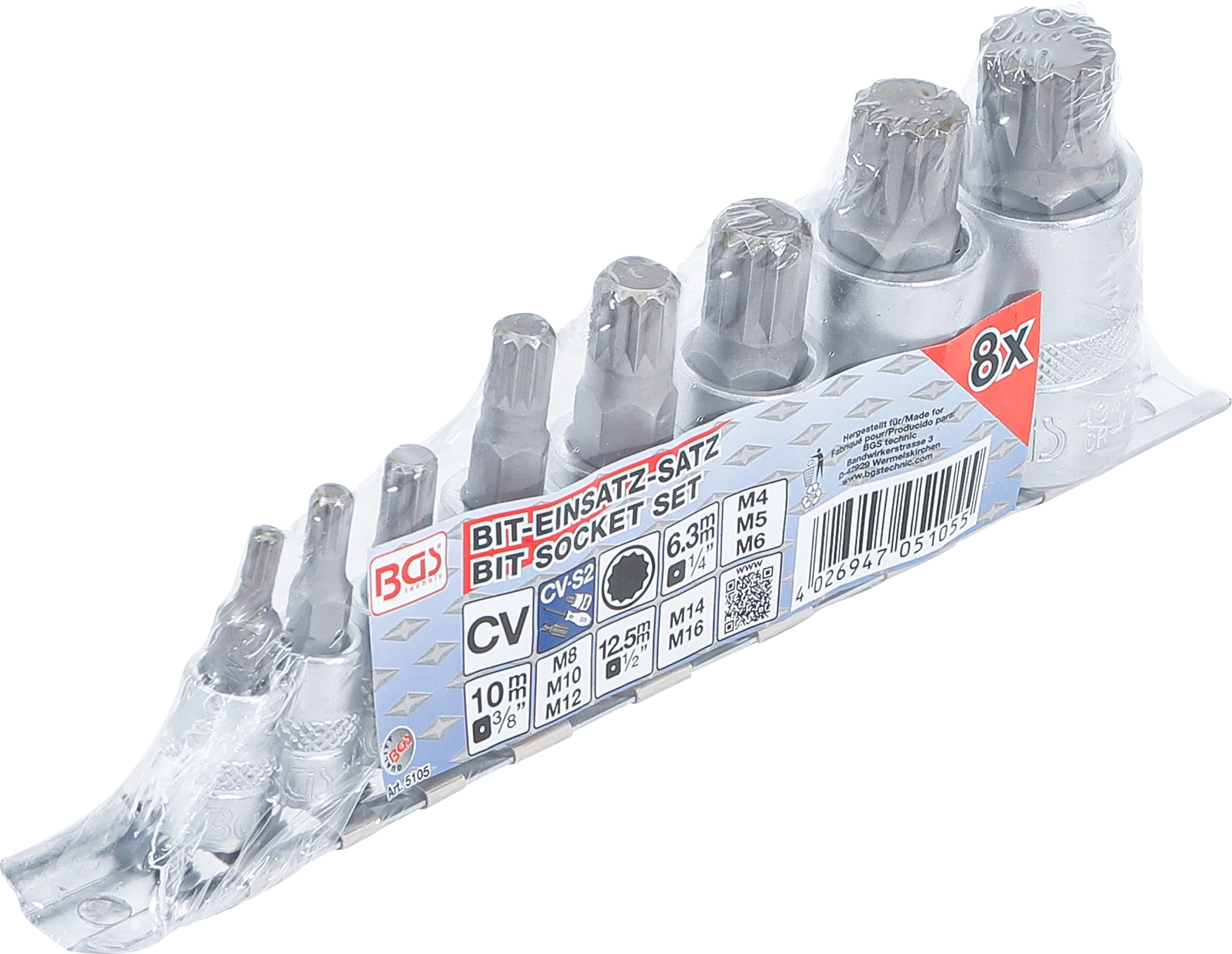 BGS Bit-Einsatz-Satz | Innenvielzahn (für XZN) | M4 - M16 | 8-tlg.