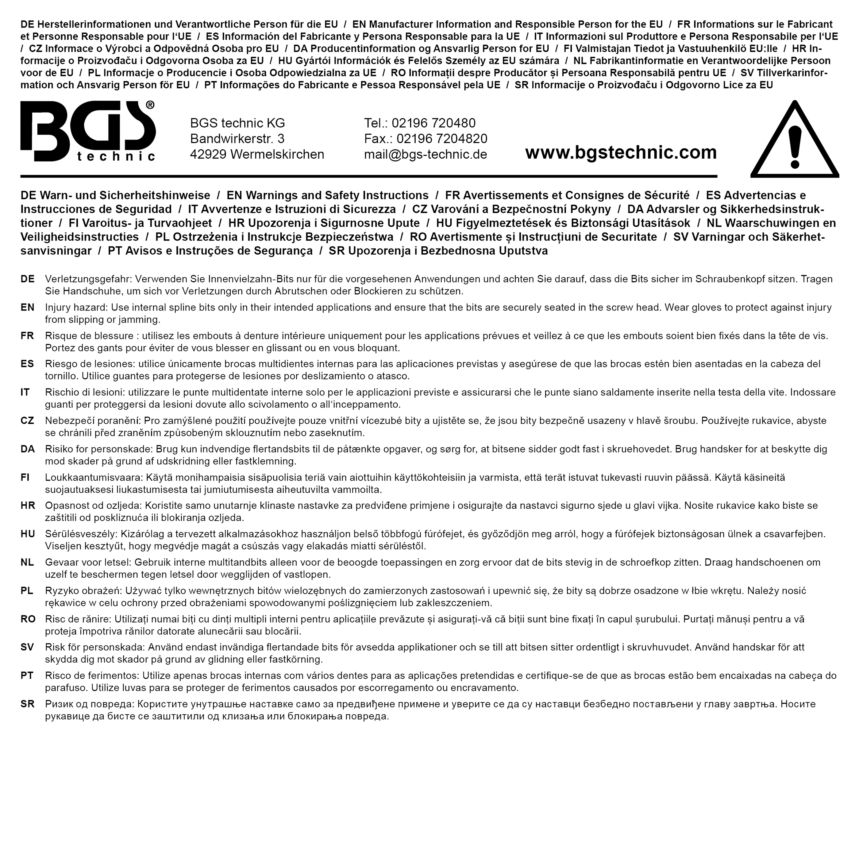 BGS Bit-Einsatz | Länge 800 mm | Antrieb Innenvierkant 12,5 mm (1/2") | Innenvielzahn (für XZN) M8 | für VAG