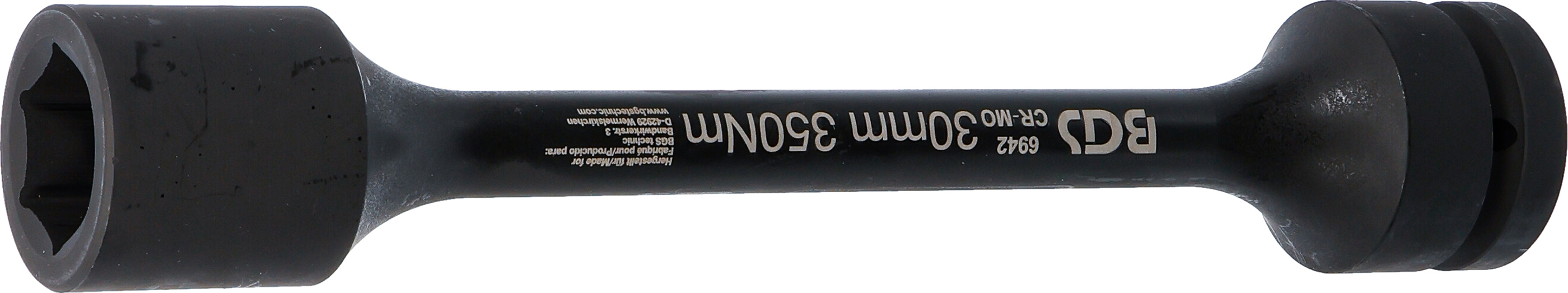 BGS Torsions-Kraft-Steckschlüssel-Einsatz Sechskant | Antrieb Innenvierkant 25 mm (1") | SW 30 mm | 350 Nm