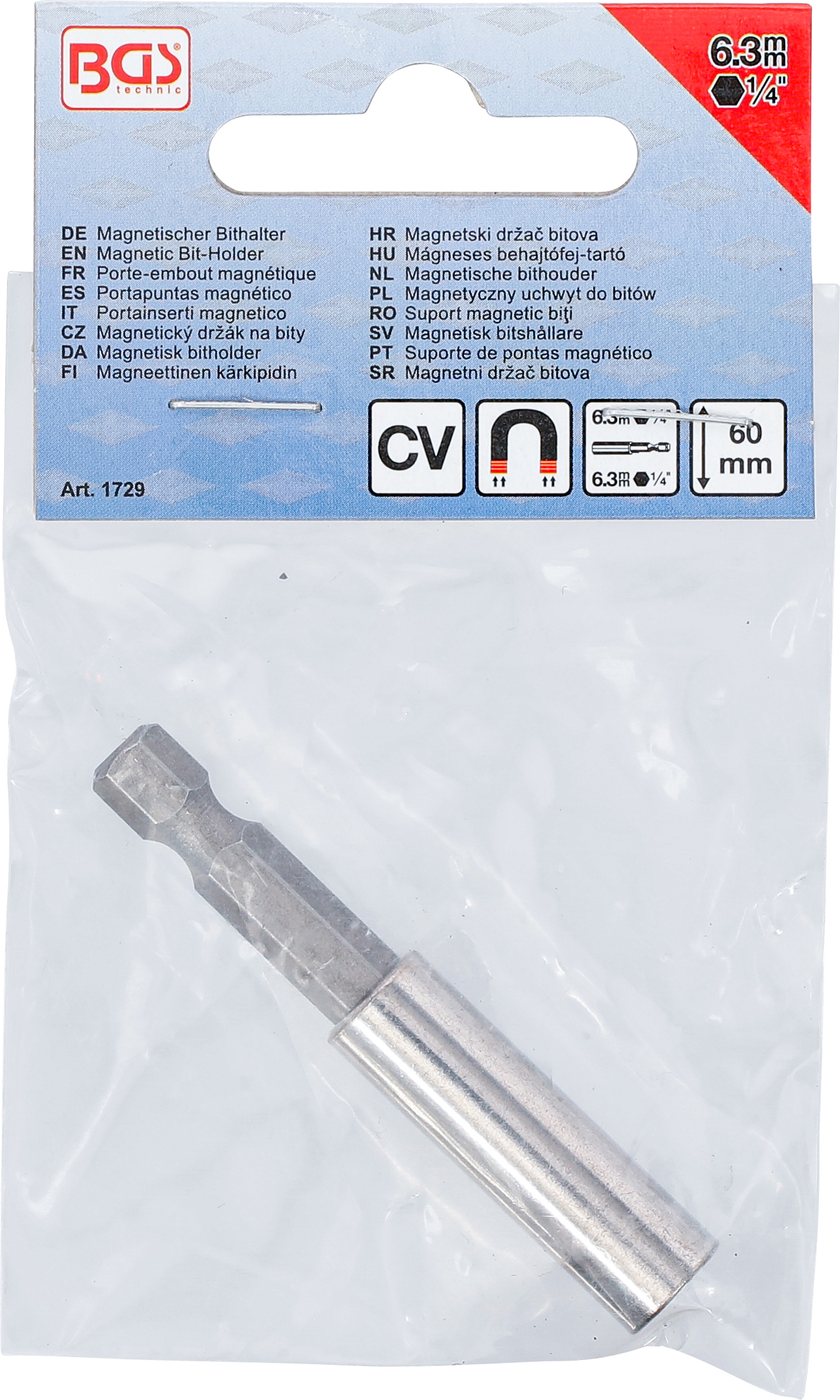 BGS Magnetischer Bithalter | Abtrieb Außensechskant 6,3 mm (1/4") | 60 mm