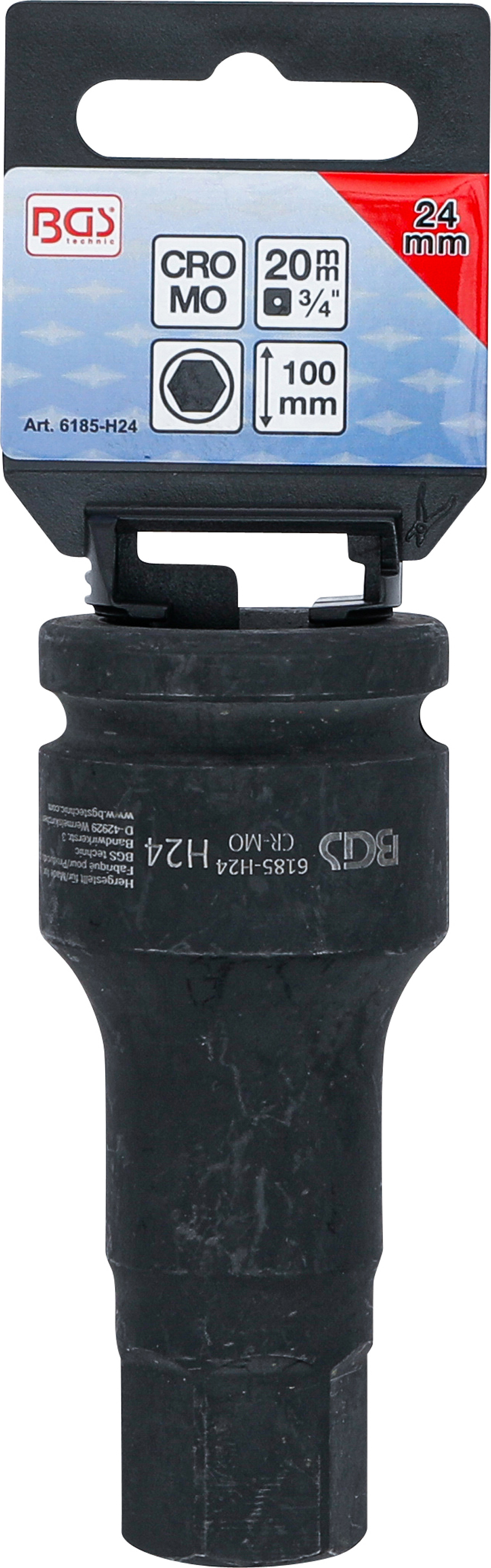 BGS Kraft-Bit-Einsatz | Länge 100 mm | Antrieb Innenvierkant 20 mm (3/4") | Innensechskant 24 mm