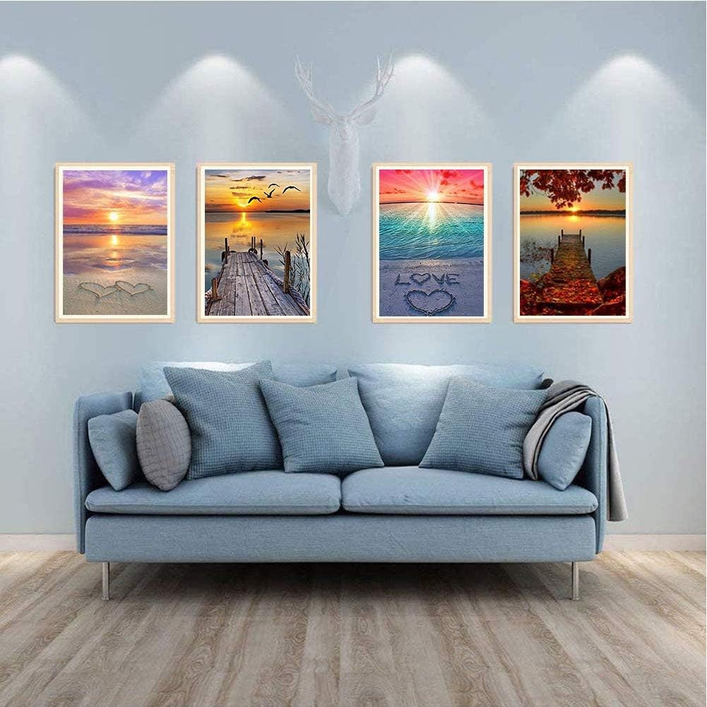 Opopark 4 Stück DIY 5D Diamant-Malerei, Stickerei-Kit für Erwachsene und Kinder, Wanddekoration