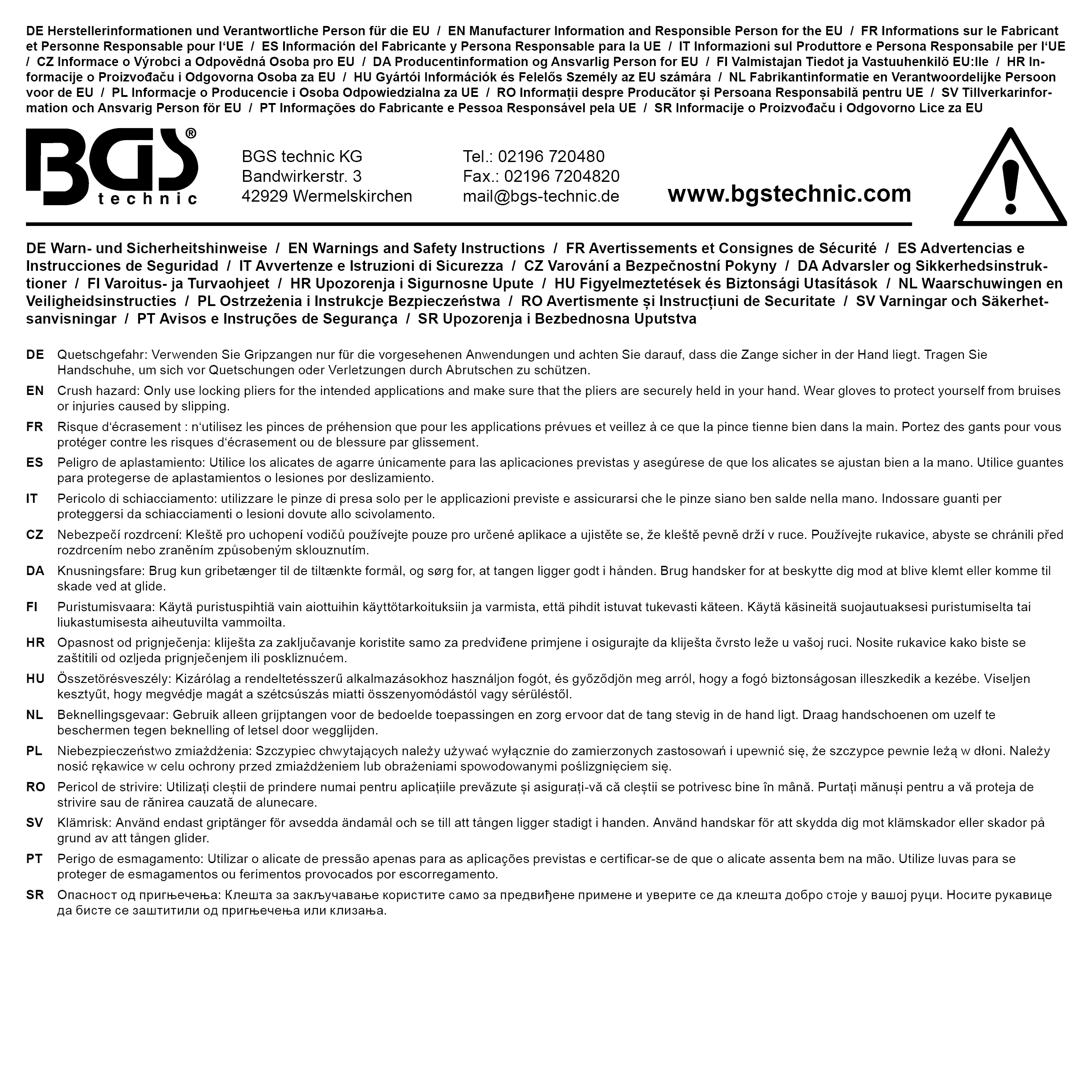 BGS Gripzange | 4-fache Schnelljustierung | schwenkbare Backenenden | französischer Typ | 250 mm