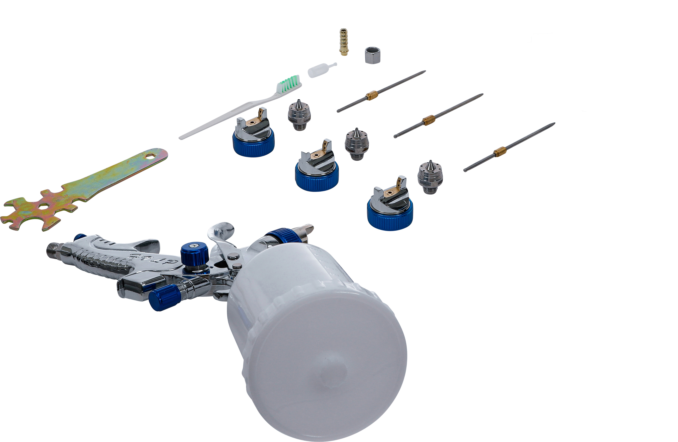 BGS Druckluft-Farbsprühpistole | mit 3 Sprühdüsen | 1,4 - 1,7 - 2,0 mm