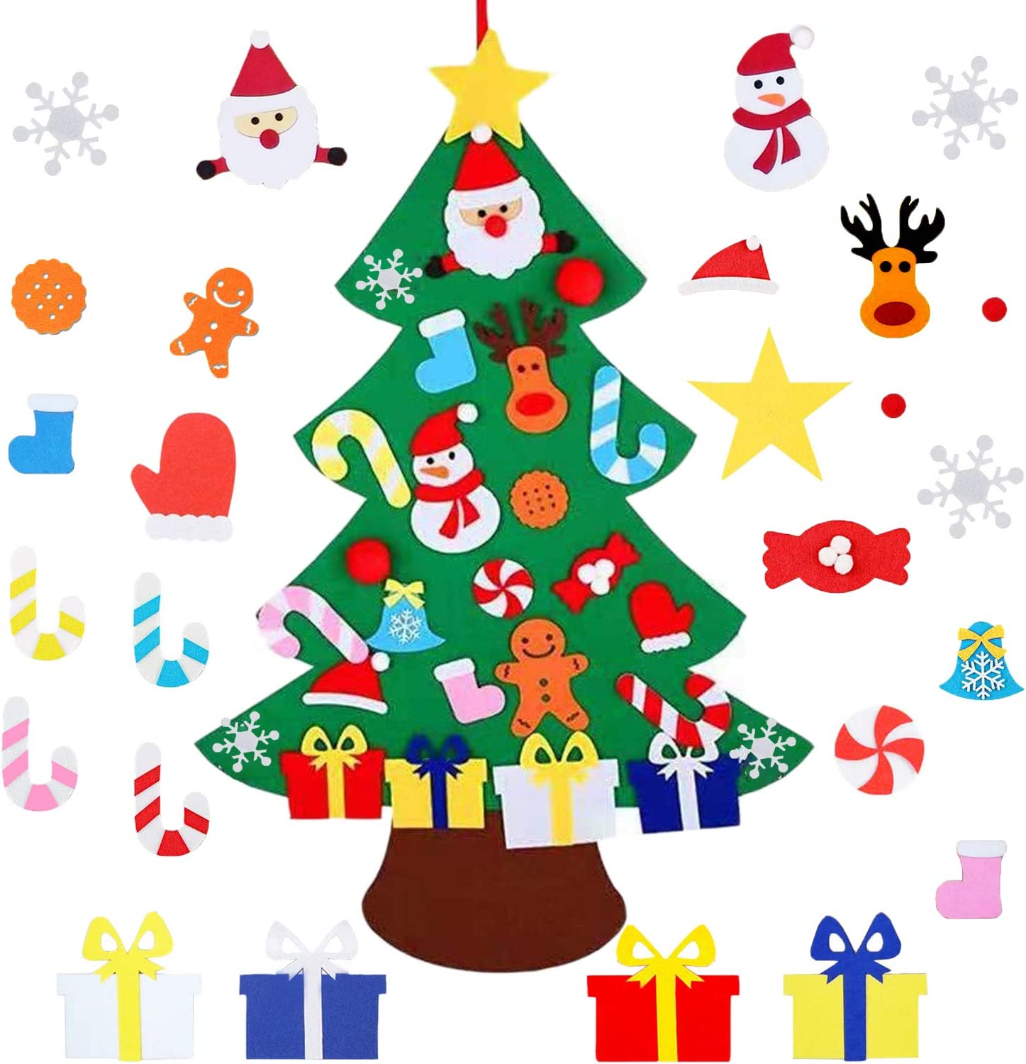 Gxhong Filz Weihnachtsbaum, DIY Weihnachtsbaum Mit 26 Ornamente Wand Dekor, Neujahr Tür Wandbehang D