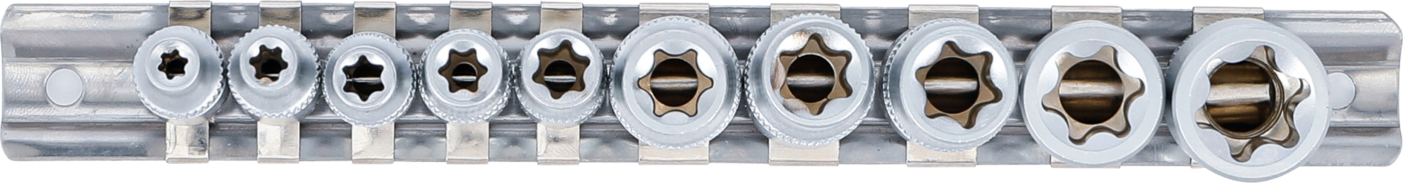 BGS Steckschlüssel-Einsatz-Satz E-Profil | Antrieb Innenvierkant 6,3 mm (1/4") / 10 mm (3/8") | SW E4 - E16 | 10-tlg.