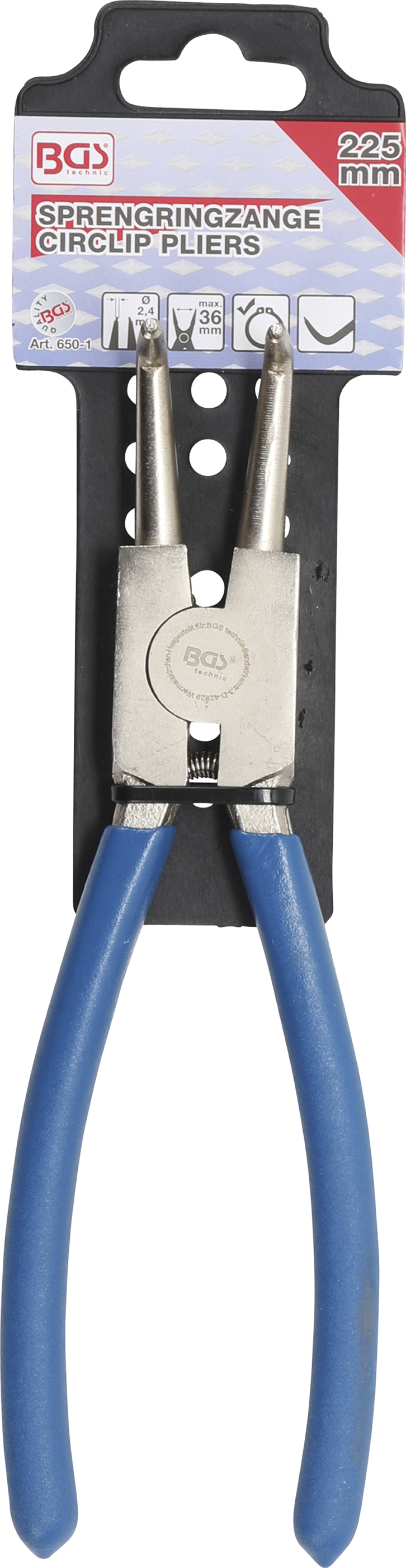 BGS Sprengringzange | abgewinkelt | für Außensprengringe | 225 mm