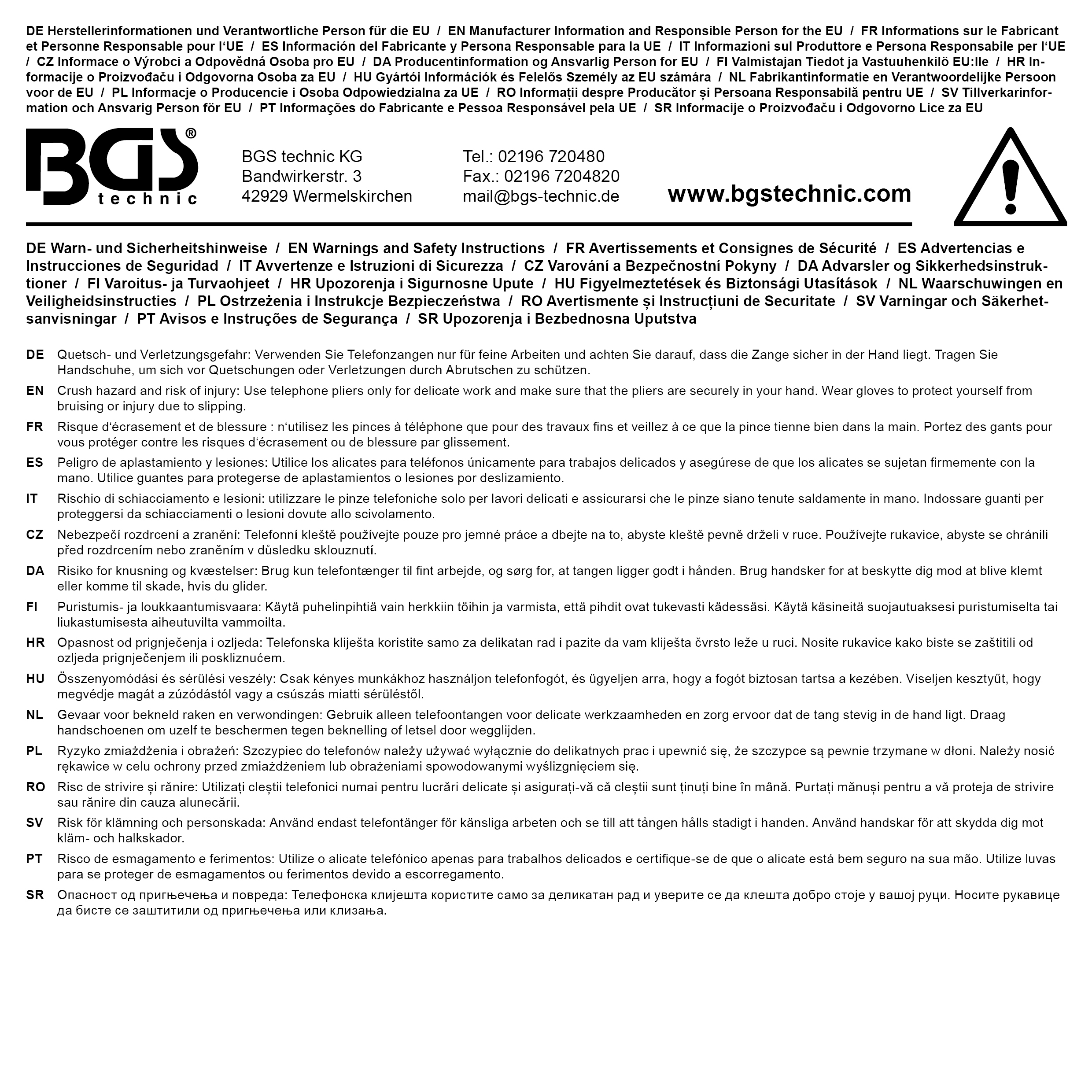 BGS Telefonzange | extra lang | 45° gebogen | 280 mm