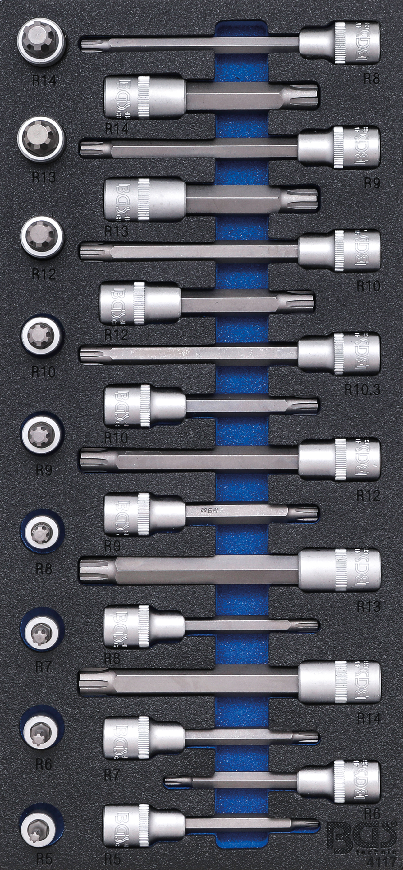 BGS Werkstattwageneinlage 1/3: Bit-Einsatz-Satz | Antrieb Innenvierkant 12,5 mm (1/2") | Keil-Profil (für RIBE) | 25-tlg.
