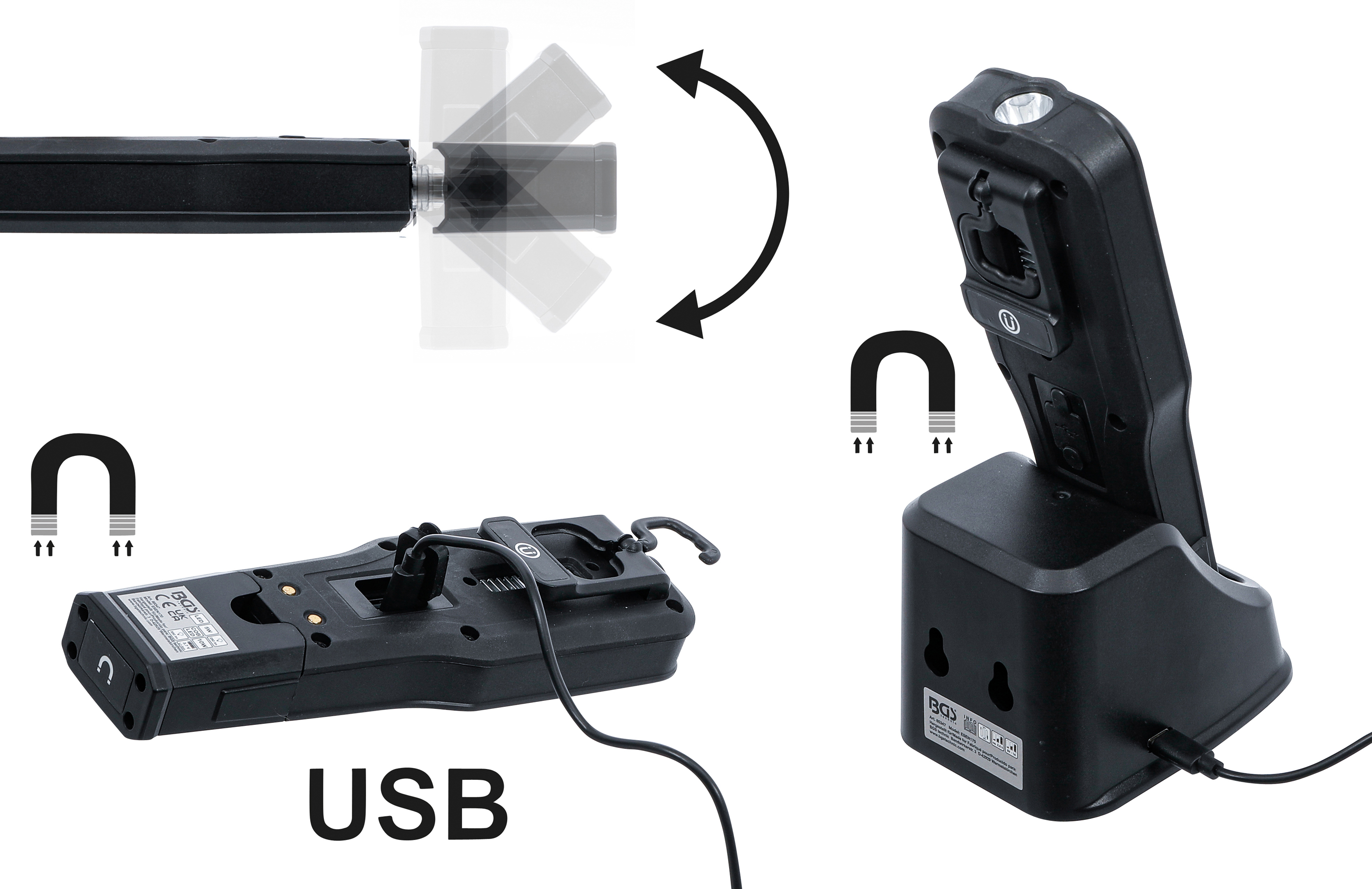 BGS COB-LED Arbeits-Leuchte | klappbar | mit Ladestation