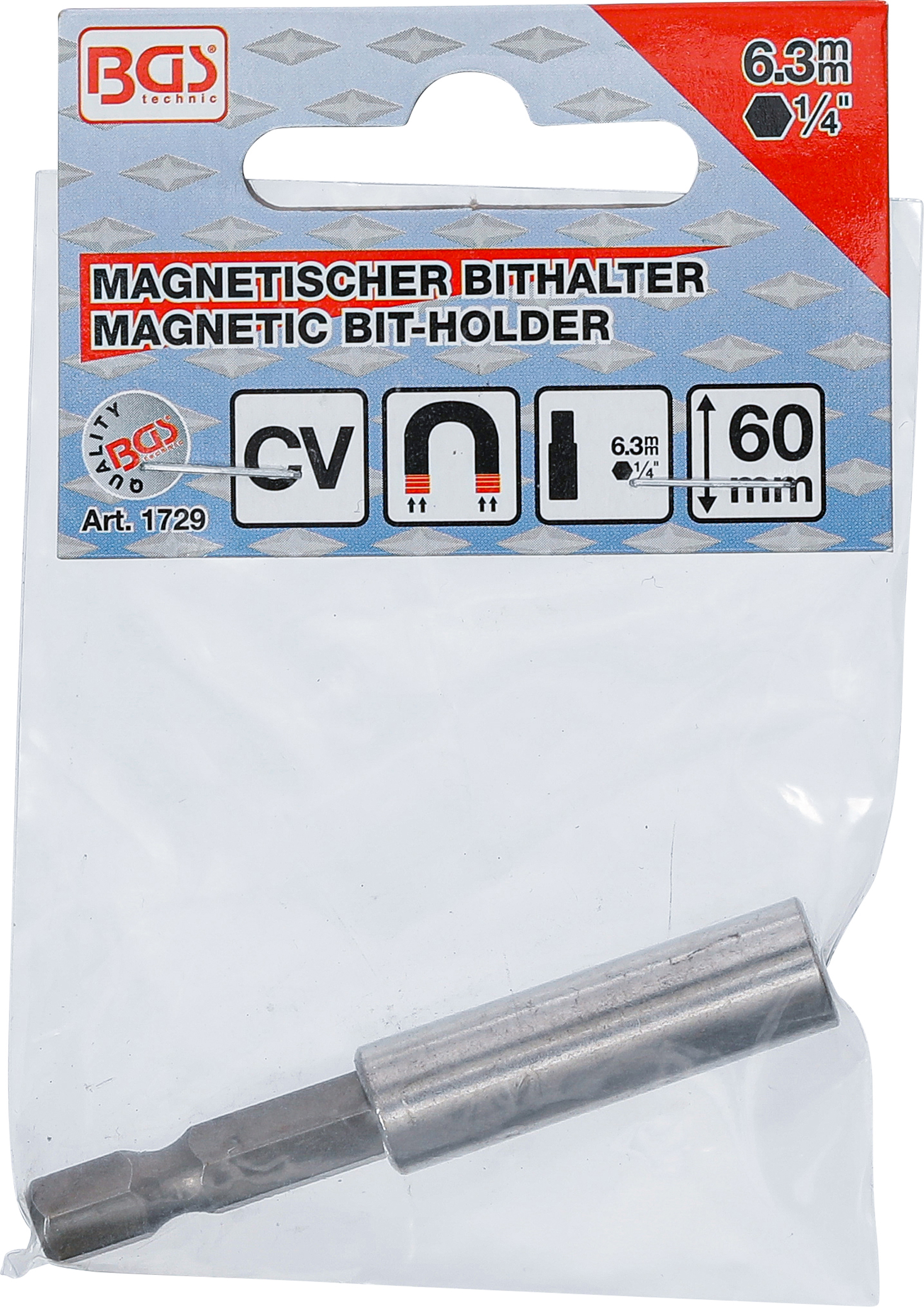 BGS Magnetischer Bithalter | Abtrieb Außensechskant 6,3 mm (1/4") | 60 mm