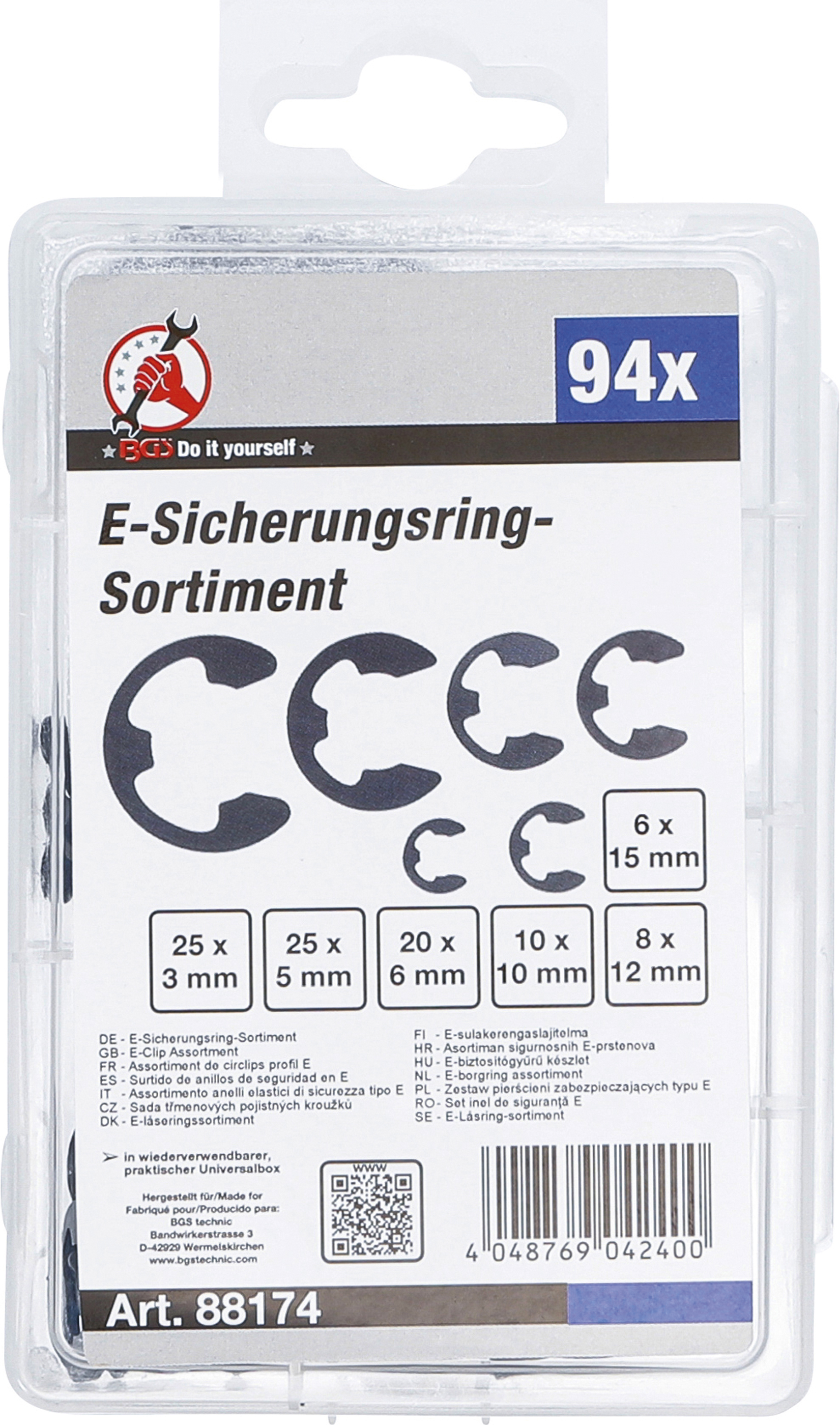 BGS E-Sicherungsring-Sortiment | 3 - 15 mm | 94-tlg.