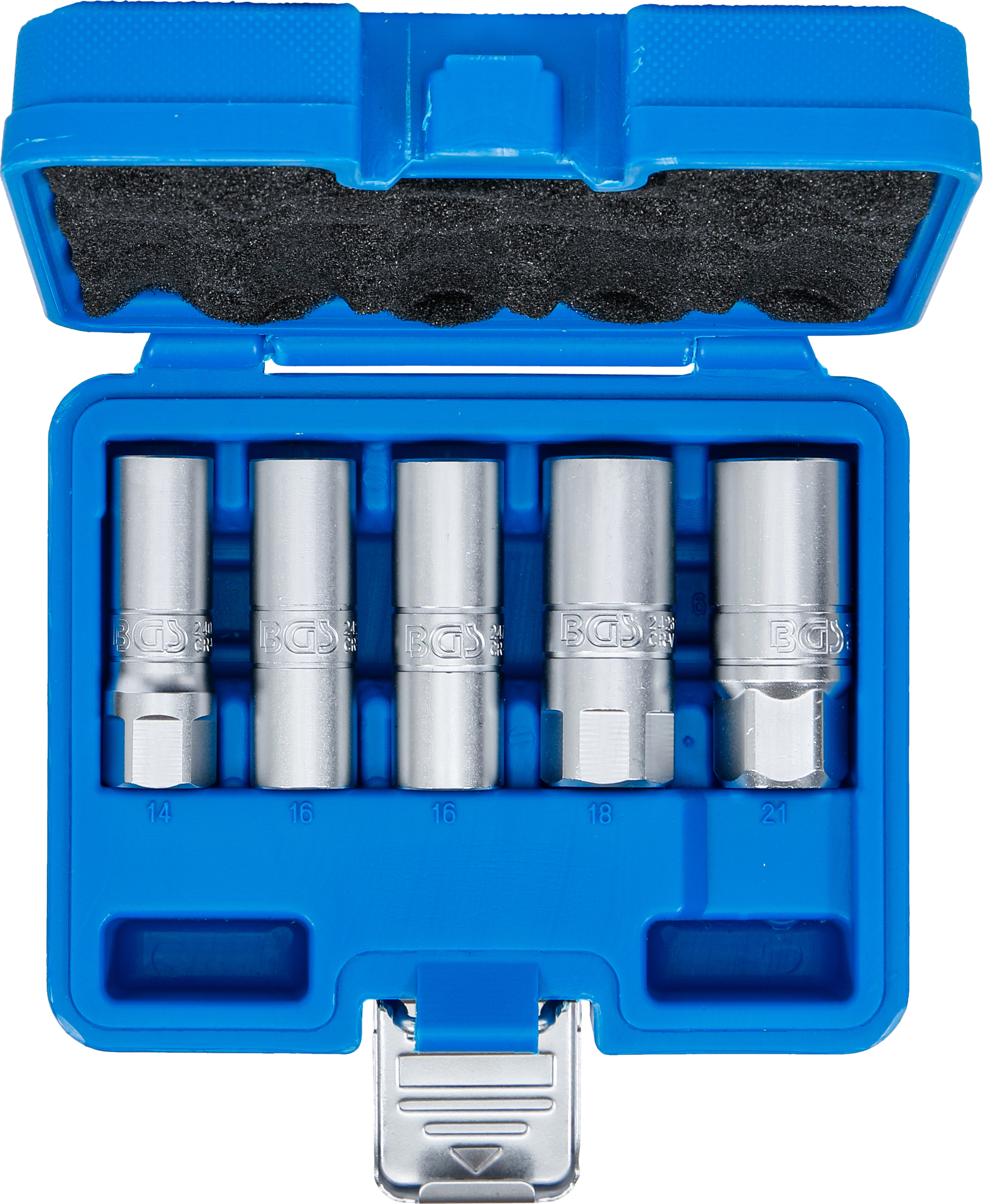 BGS Zündkerzen-Einsatz-Satz Sechskant | Antrieb Innenvierkant 12,5 mm (1/2") | SW 14 - 21 mm | 5-tlg.