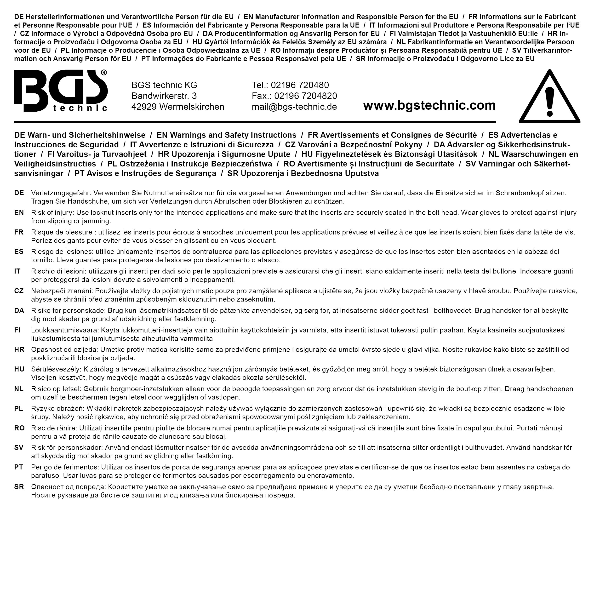 BGS Nutmutternschlüssel | Zapfen außen liegend | KM12