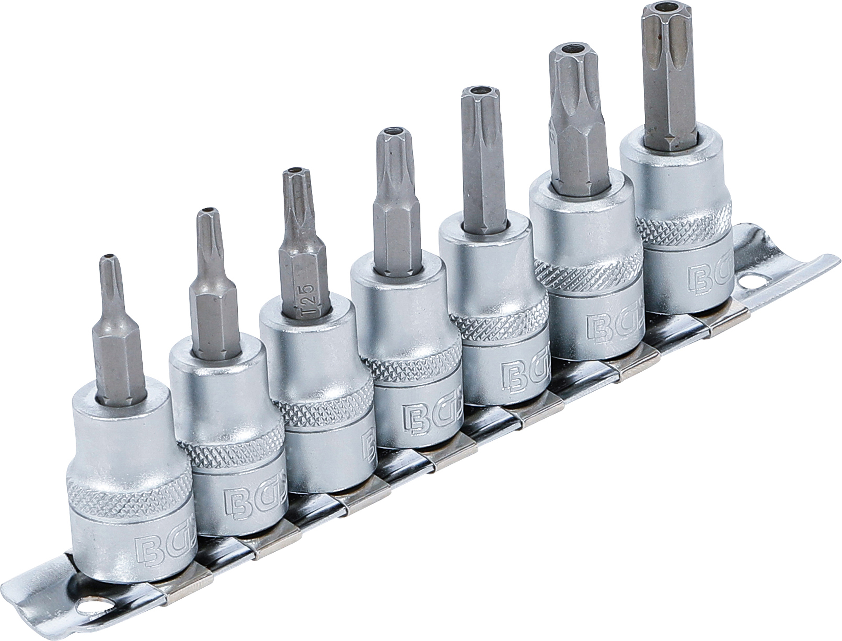 BGS Bit-Einsatz-Satz | Antrieb Innenvierkant 10 mm (3/8") | T-Profil (für Torx) mit Bohrung T15 - T50 | 7-tlg.