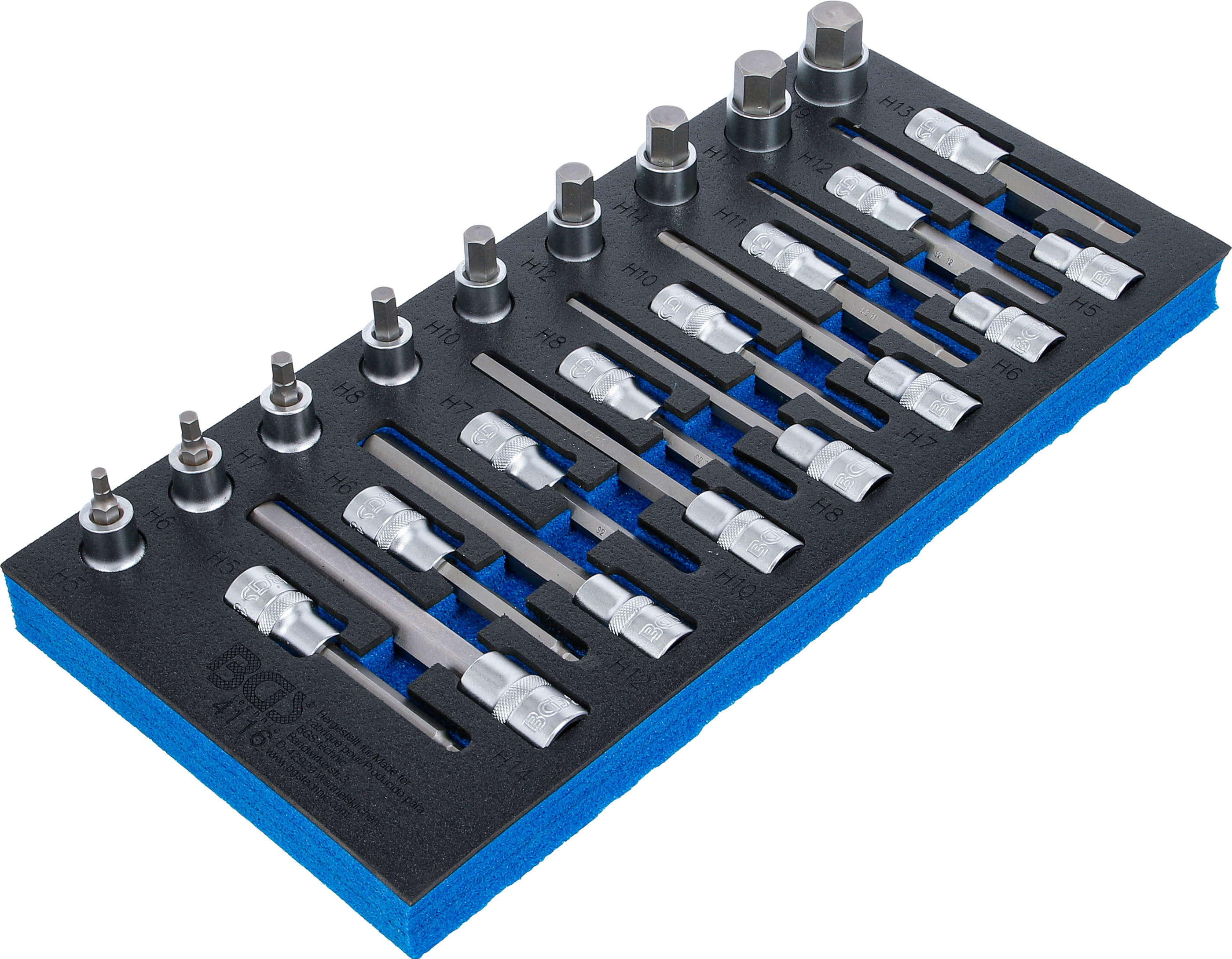 BGS Werkstattwageneinlage 1/3: Bit-Einsatz-Satz | Antrieb Innenvierkant 12,5 mm (1/2") | Innensechskant | 24-tlg.