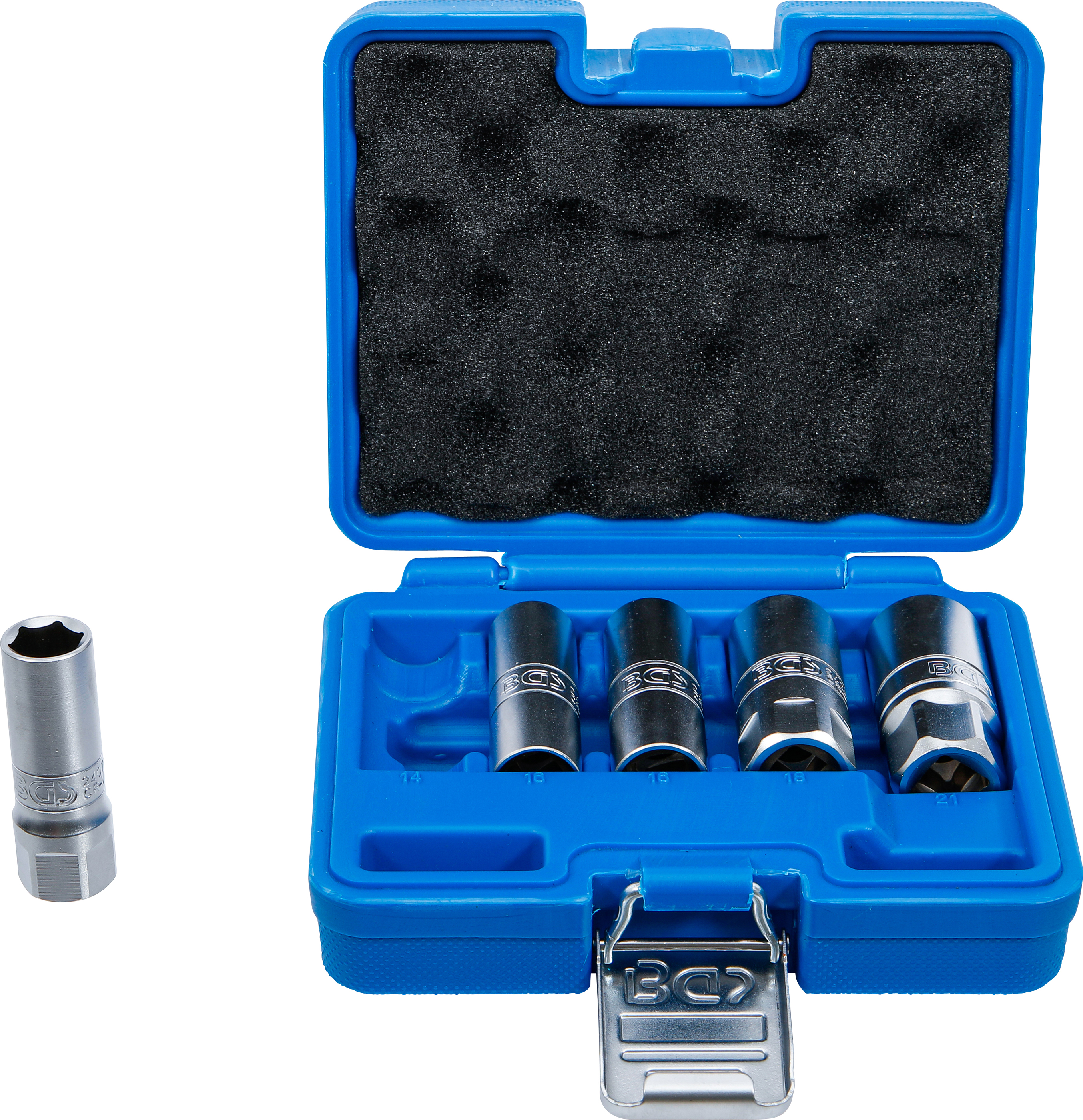 BGS Zündkerzen-Einsatz-Satz Sechskant | Antrieb Innenvierkant 12,5 mm (1/2") | SW 14 - 21 mm | 5-tlg.