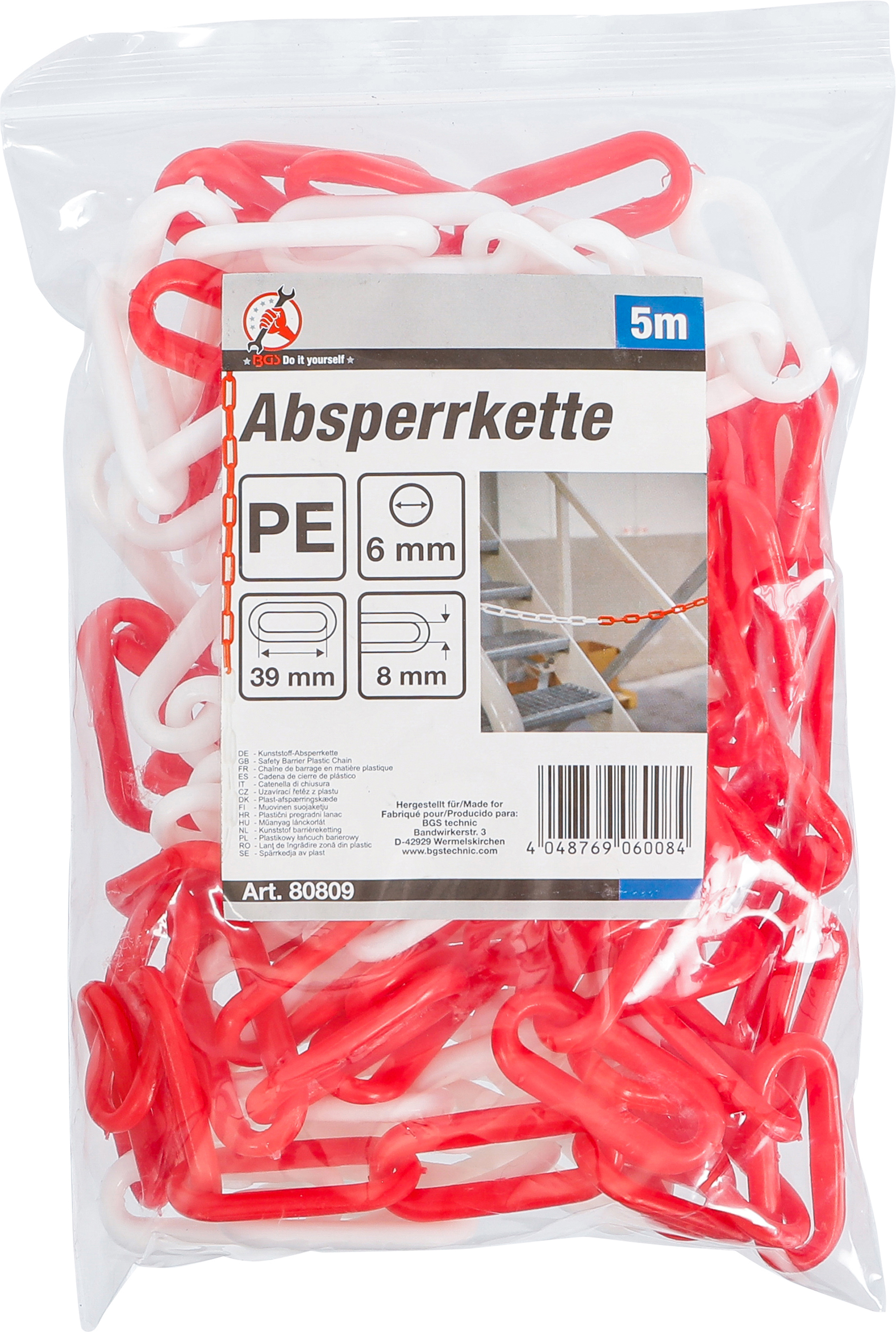 BGS Absperrkette | Rot-Weiß | Kunststoff | 5 m