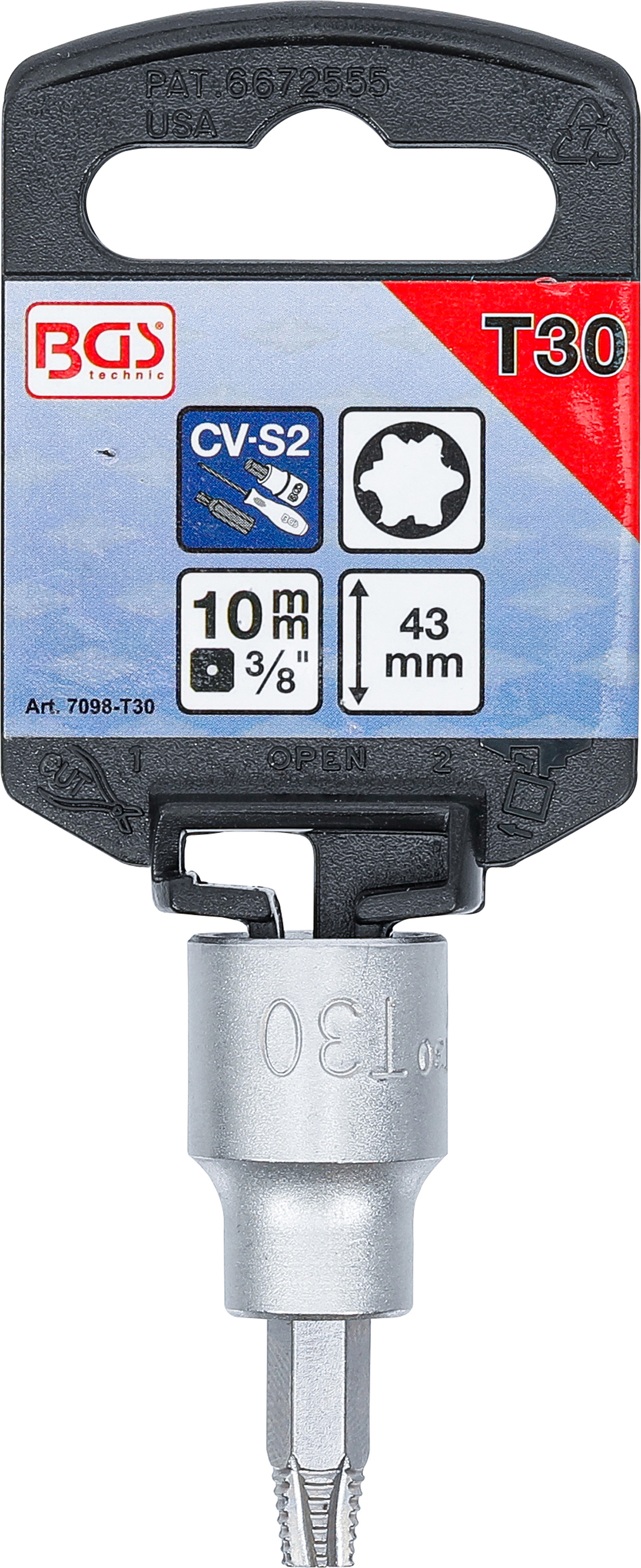 BGS Schraubenausdreher-Bit-Einsatz | Antrieb Innenvierkant 10 mm (3/8") | für defektes T-Profil (für Torx) T30