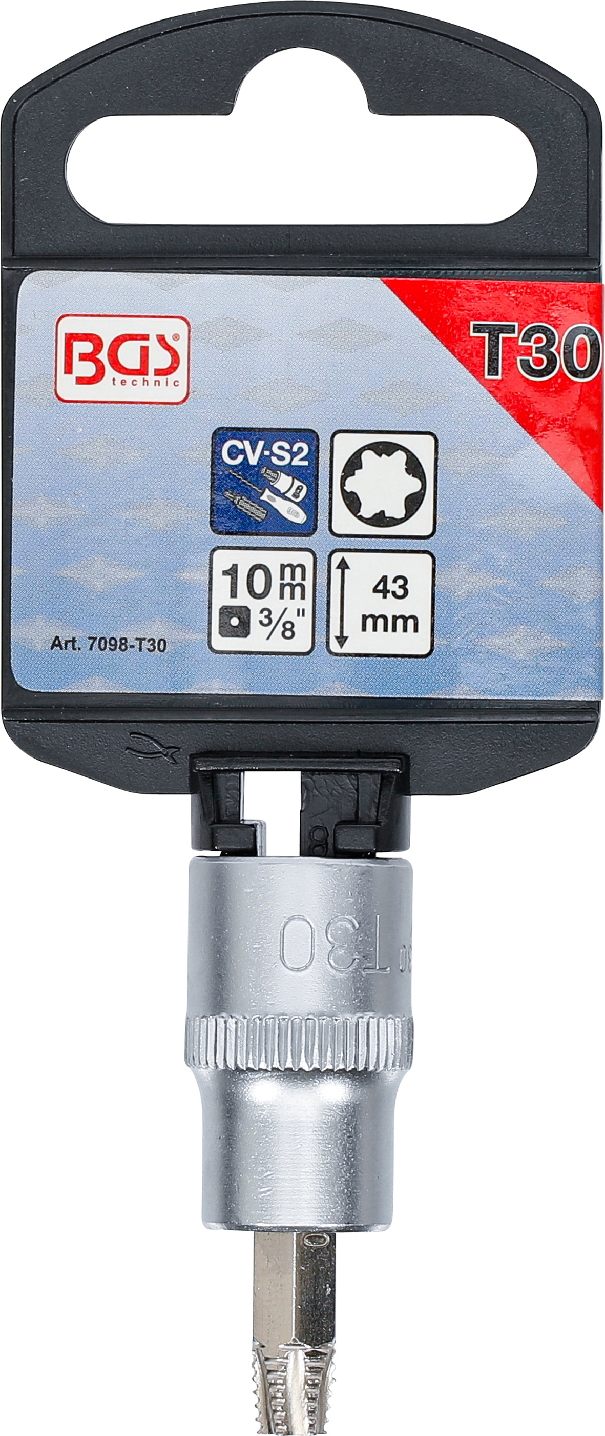 BGS Schraubenausdreher-Bit-Einsatz | Antrieb Innenvierkant 10 mm (3/8") | für defektes T-Profil (für Torx) T30