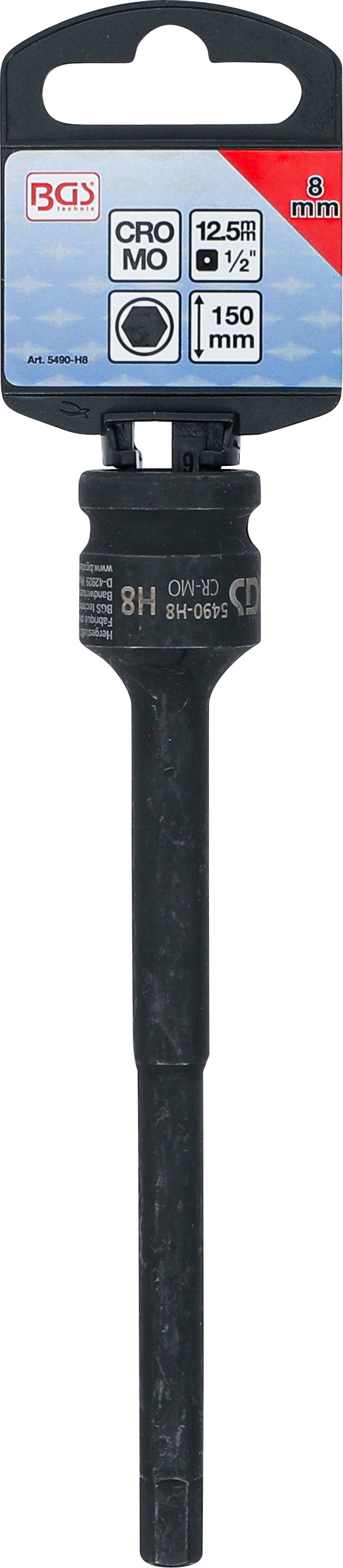 BGS Kraft-Bit-Einsatz | Länge 150 mm | Antrieb Innenvierkant 12,5 mm (1/2") | Innensechskant 8 mm