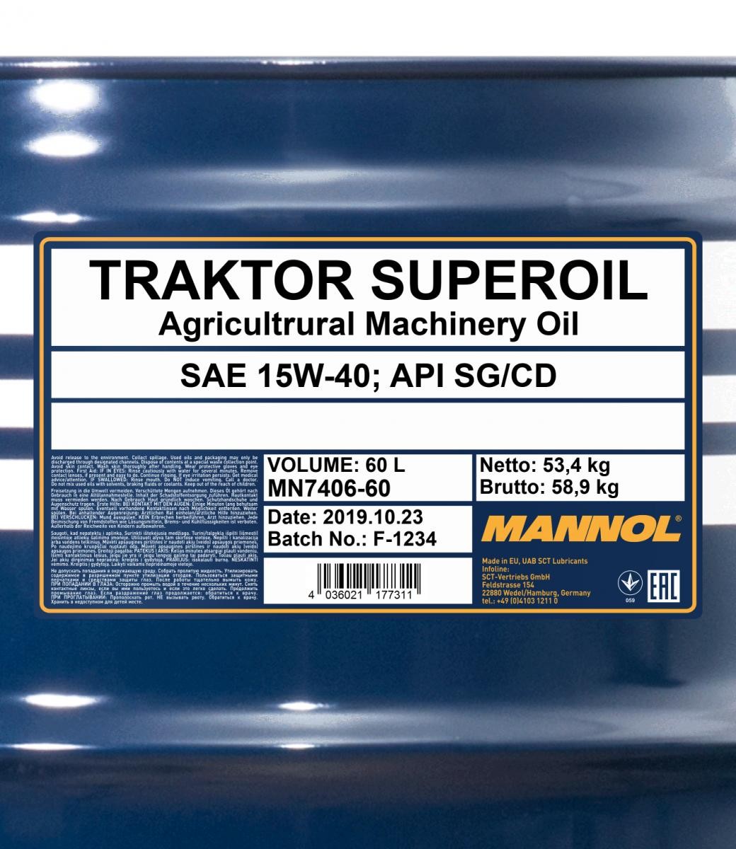 15W-40 Mannol 7406 Traktor Superoil Motoröl 60 Liter