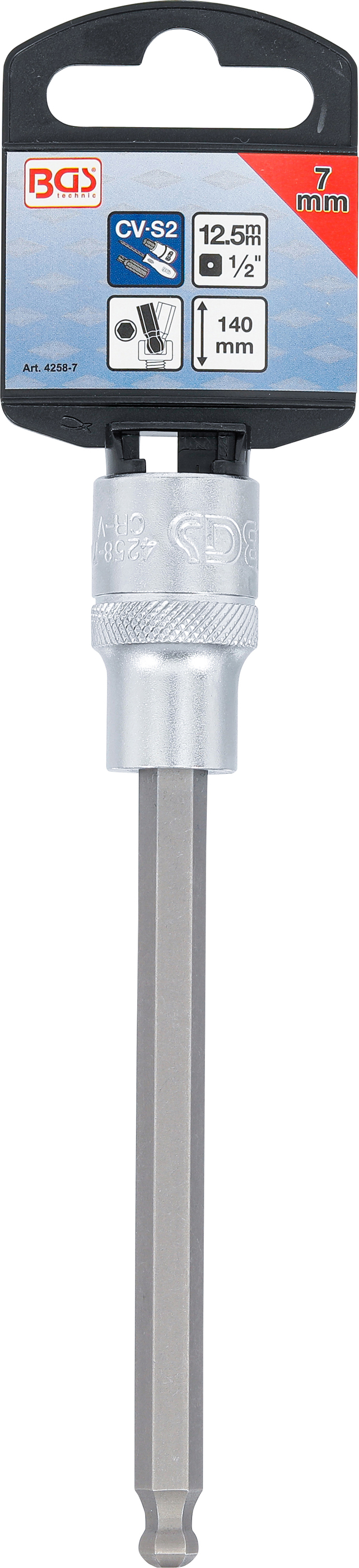 BGS Bit-Einsatz | Länge 140 mm | Antrieb Innenvierkant 12,5 mm (1/2") | Innensechskant mit Kugelkopf 7 mm
